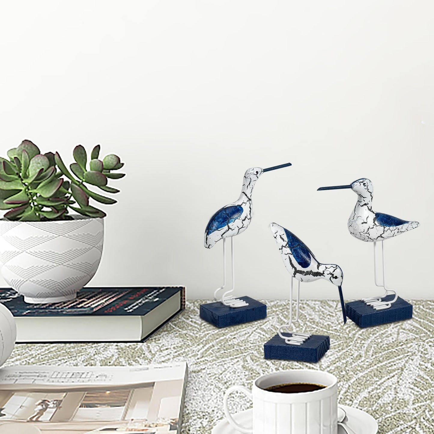 Bird Figurines Nautical Decor / Dark Blue-white-3p / Set of 3