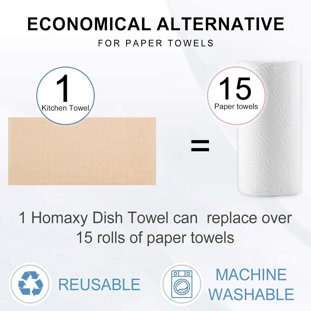 Homaxy Kitchen Towels and Dishcloths Set, Set of 16, Apricot | Bulk Cotton Terry Kitchen Towels, Checkered Designed
