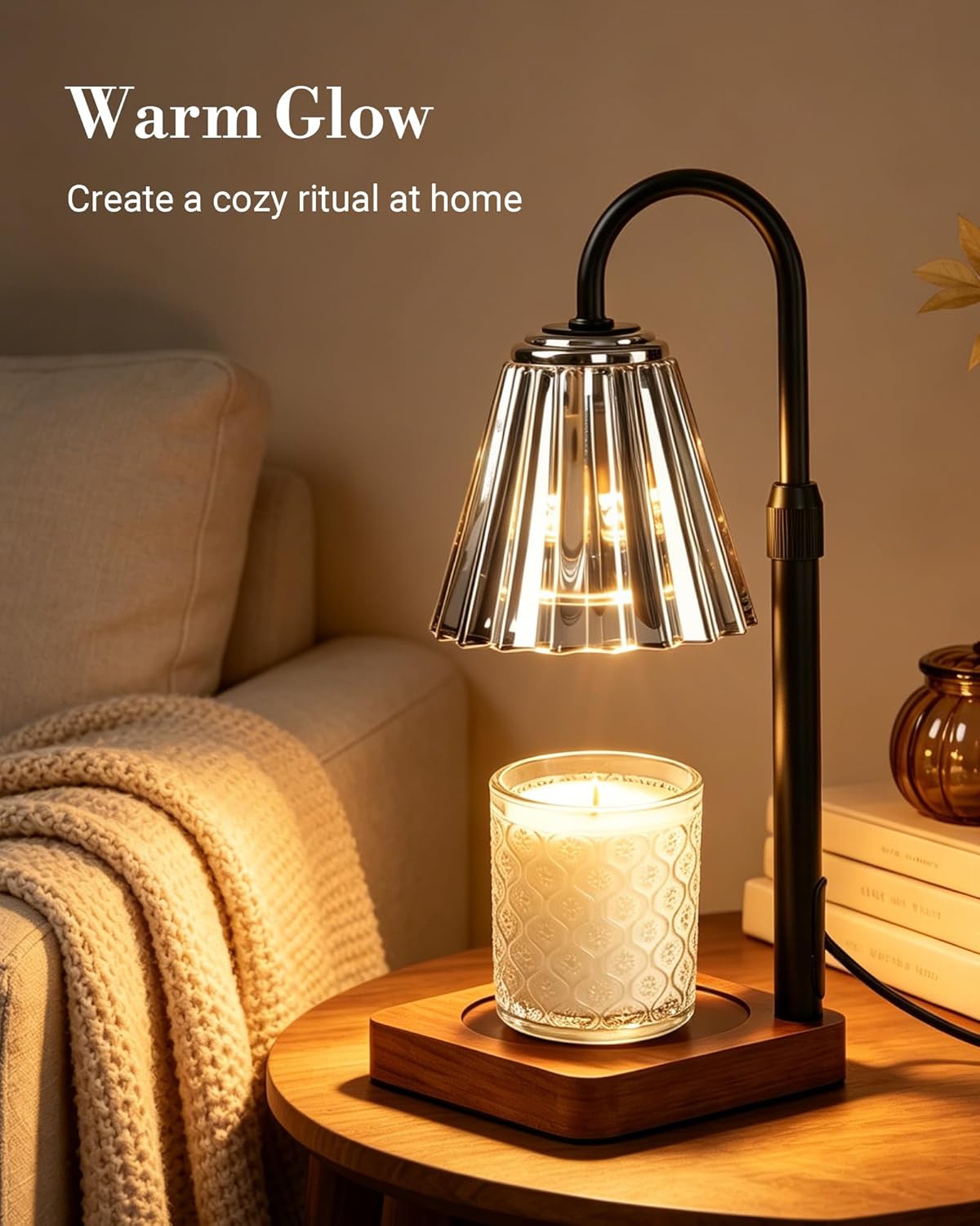 Vintage Candle Warmer Lamp with Timer Dimmer, Adjustable Height | Vintage farmhouse style with 2 bulbs, adjustable