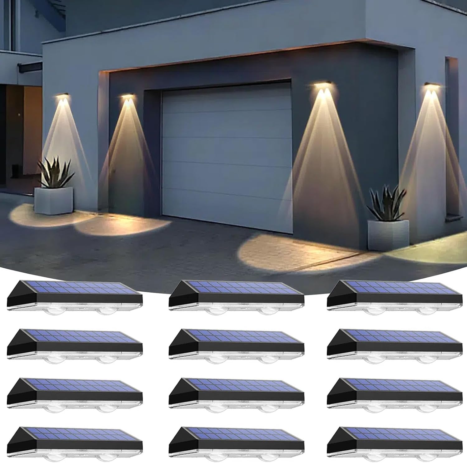 Solar Fence Lights Outdoor, IP65 Waterproof LED, 3 Mode, 12H, Black,12PK