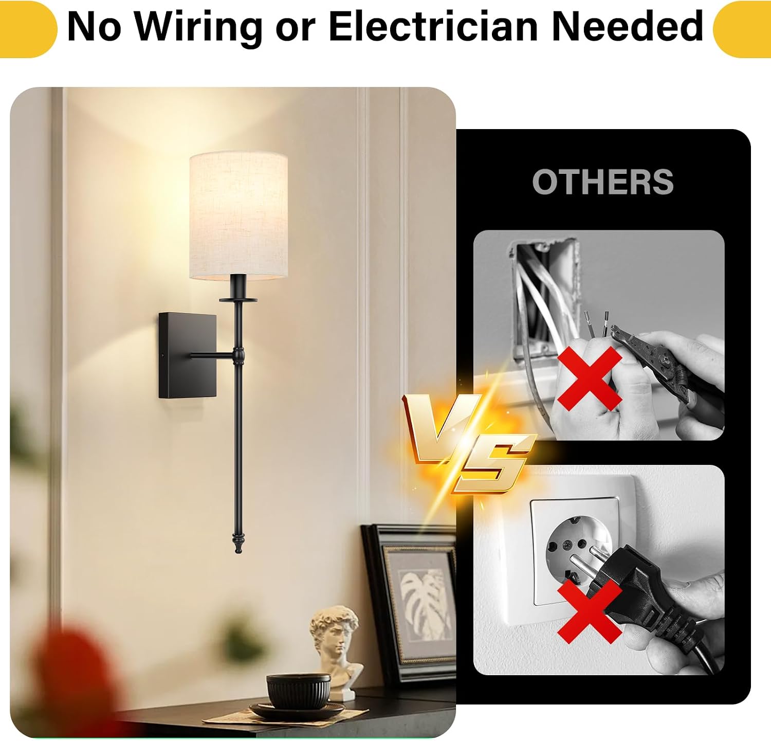 27 inch Battery Operated Wall Sconces Set of 2 with Remote, Rechargeable Wireless Wall Lights with Beige Fabric Shade