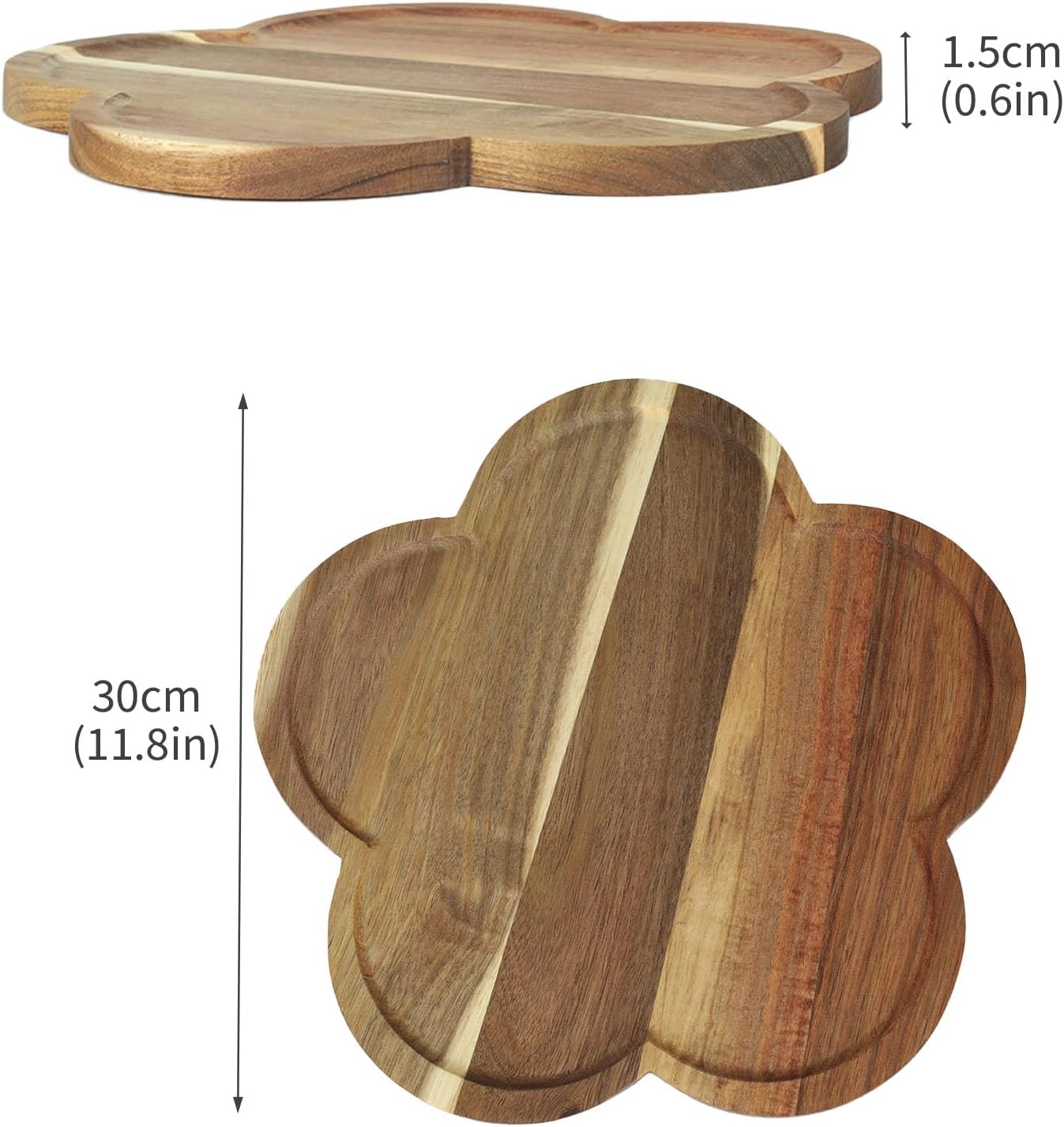 Wooden Candle Tray / 11.8" Acacia Wood Flower-Shaped Tray