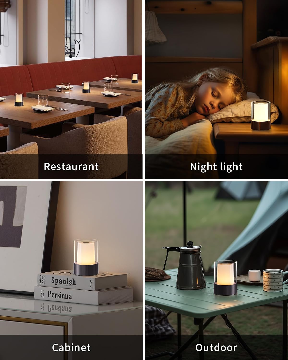 4" Black Cordless Table Lamp Set of 2, Outdoor Rechargeable Lamp | LED, Battery Operated, Portable, Touch Night Light