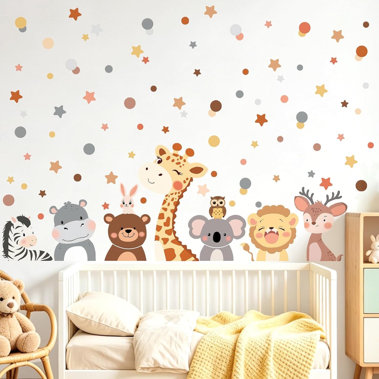 Animal Wall Decals Cartoon Jungle Forest Animals Polka Dot Wall Stickers Giraffe Bear / Set of 79