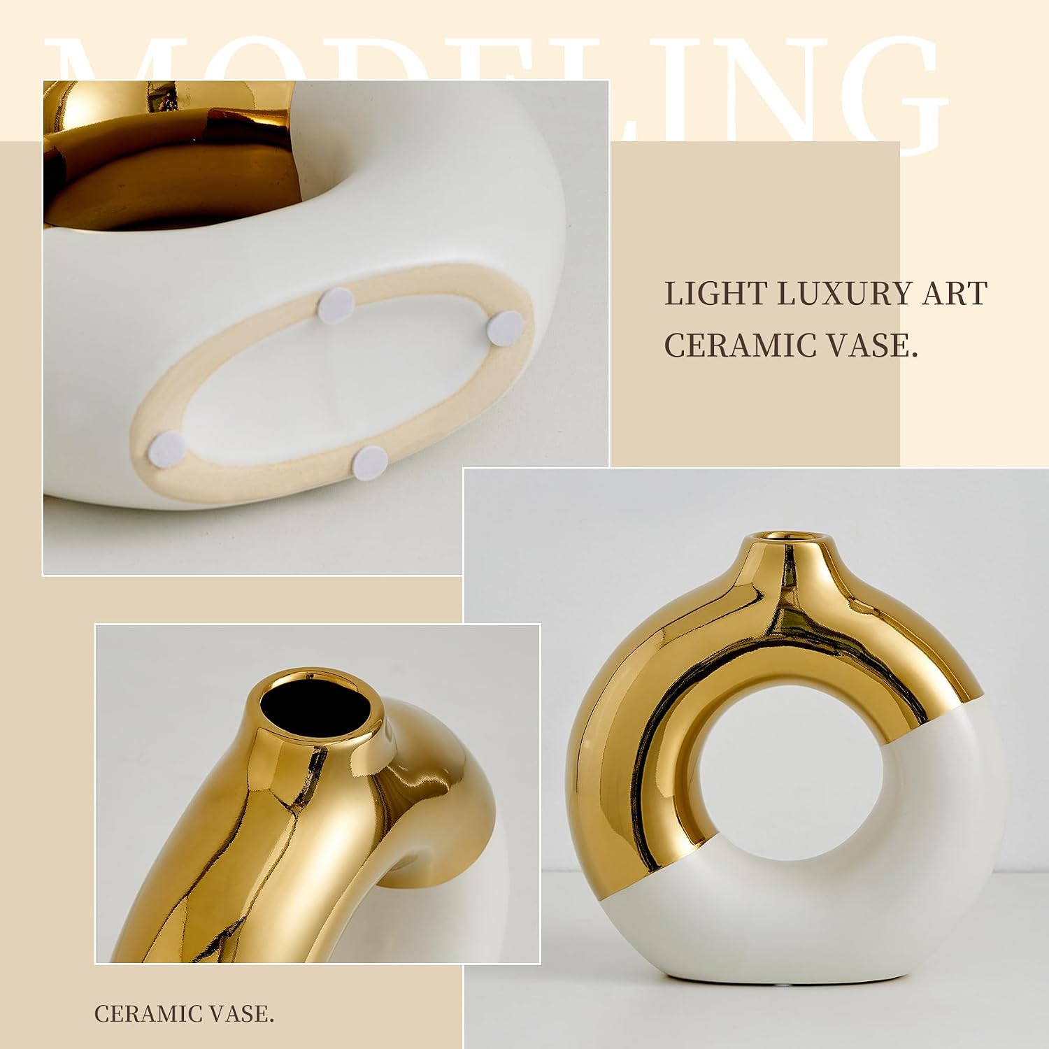 Ceramic Donut Vase / White & Gold / Large