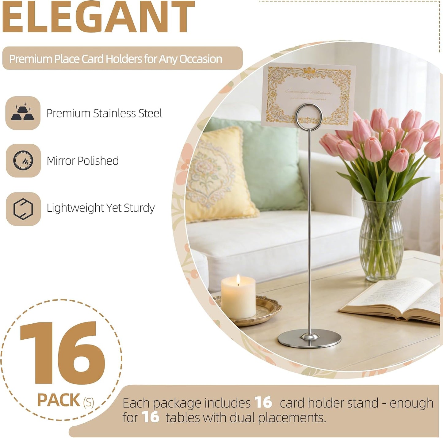 ERYTLLY 16PK Place Card Holders 12 Inch Table Number Holders Table Card Holders Steel Card Holders for