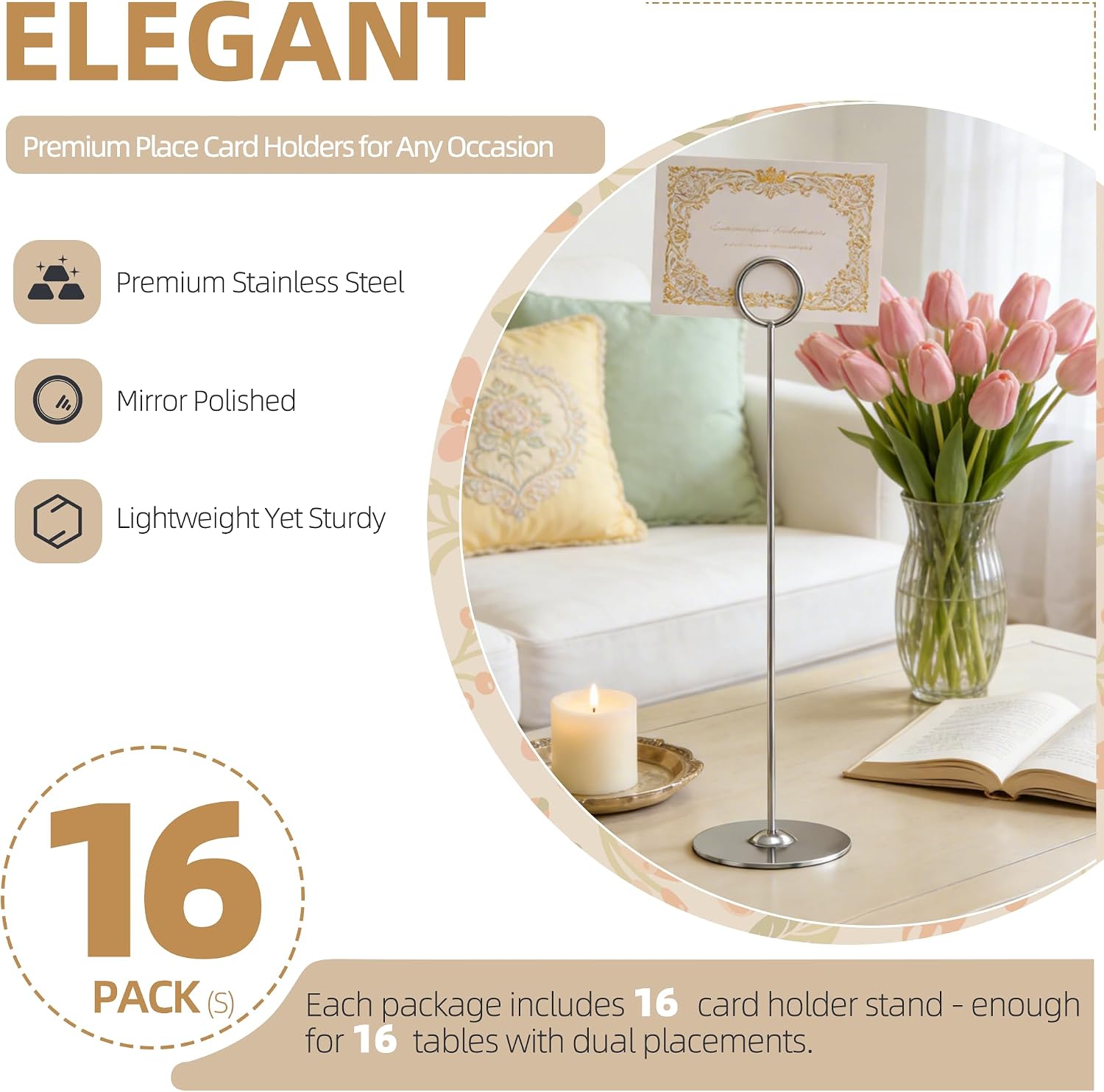 ERYTLLY 16PK Place Card Holders 12 Inch Table Number Holders Table Card Holders Steel Card Holders for