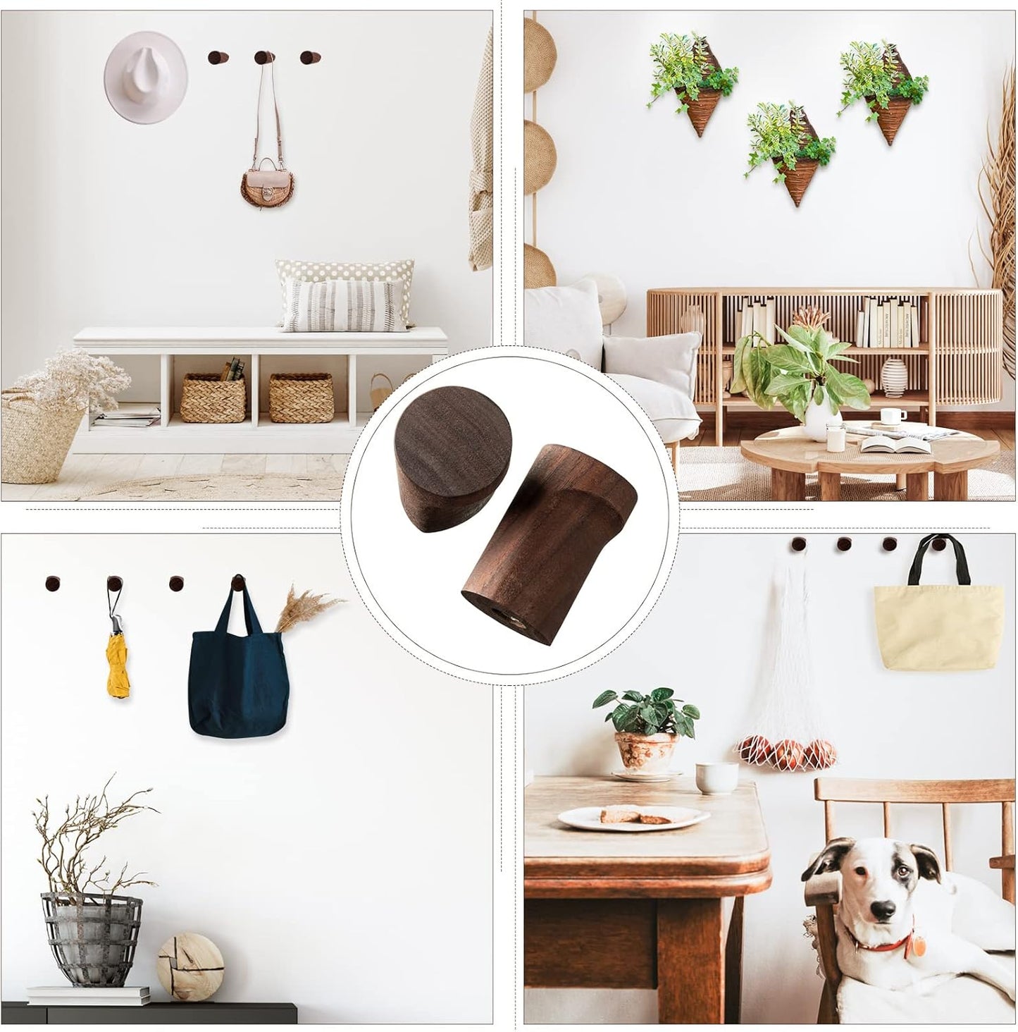 Walnut Wood Wall Hooks Wooden Coat Hooks Wall Mounted Handmade Rustic / Natural / Set of 12