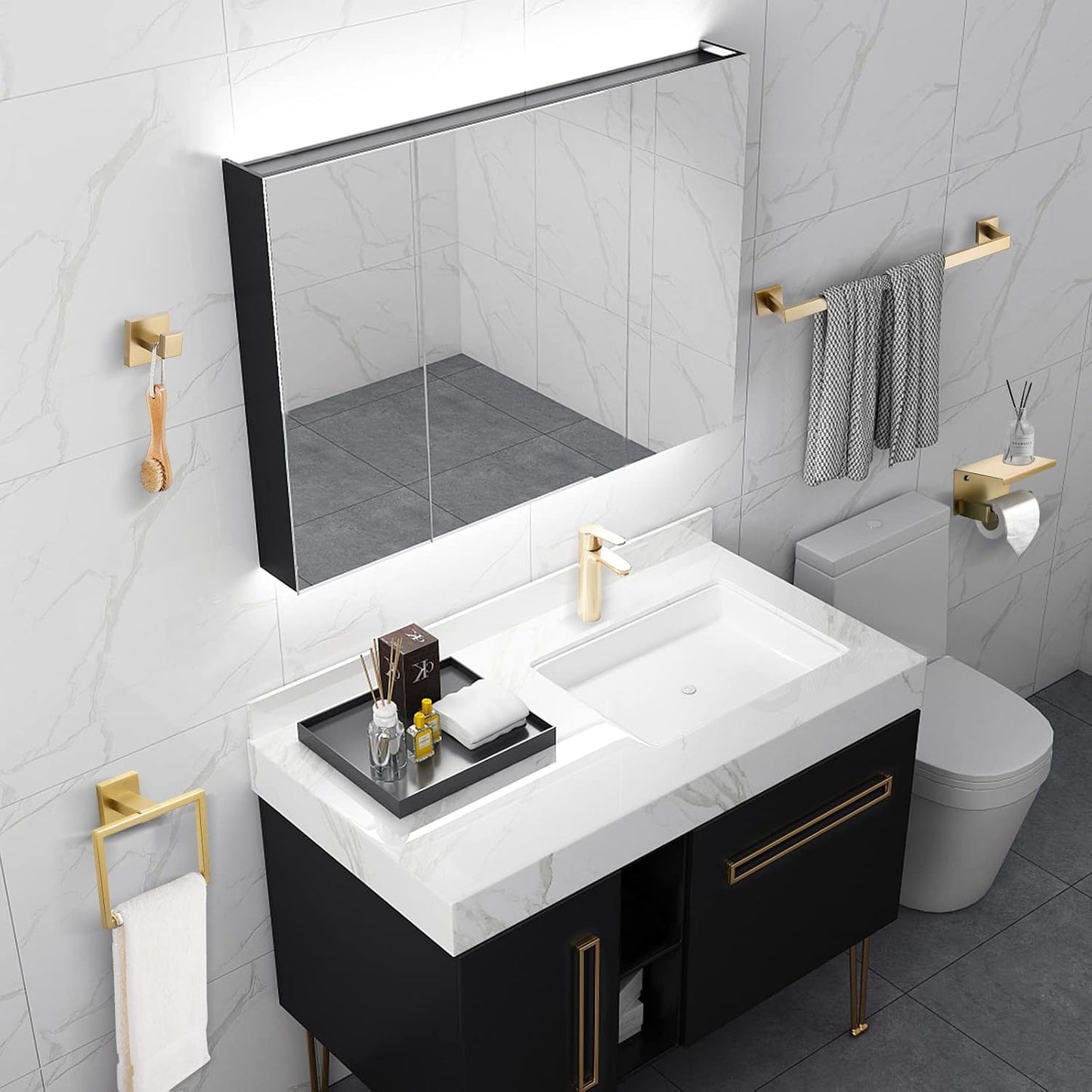 Brushed Gold Bathroom Towel Bar Holder Sets Premium Stainless Steel 4-Piece Bathroom Hardware Set Wall Mounted Bathroom