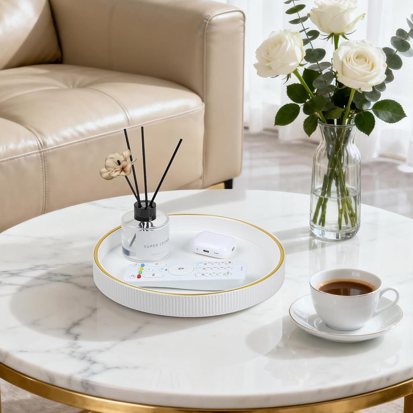 Round Decorative Tray / White