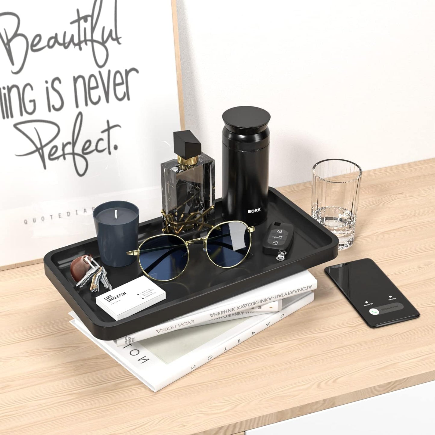 Perfume Small Decorative Tray / Black / 11.8 x 6.1 x 0.8