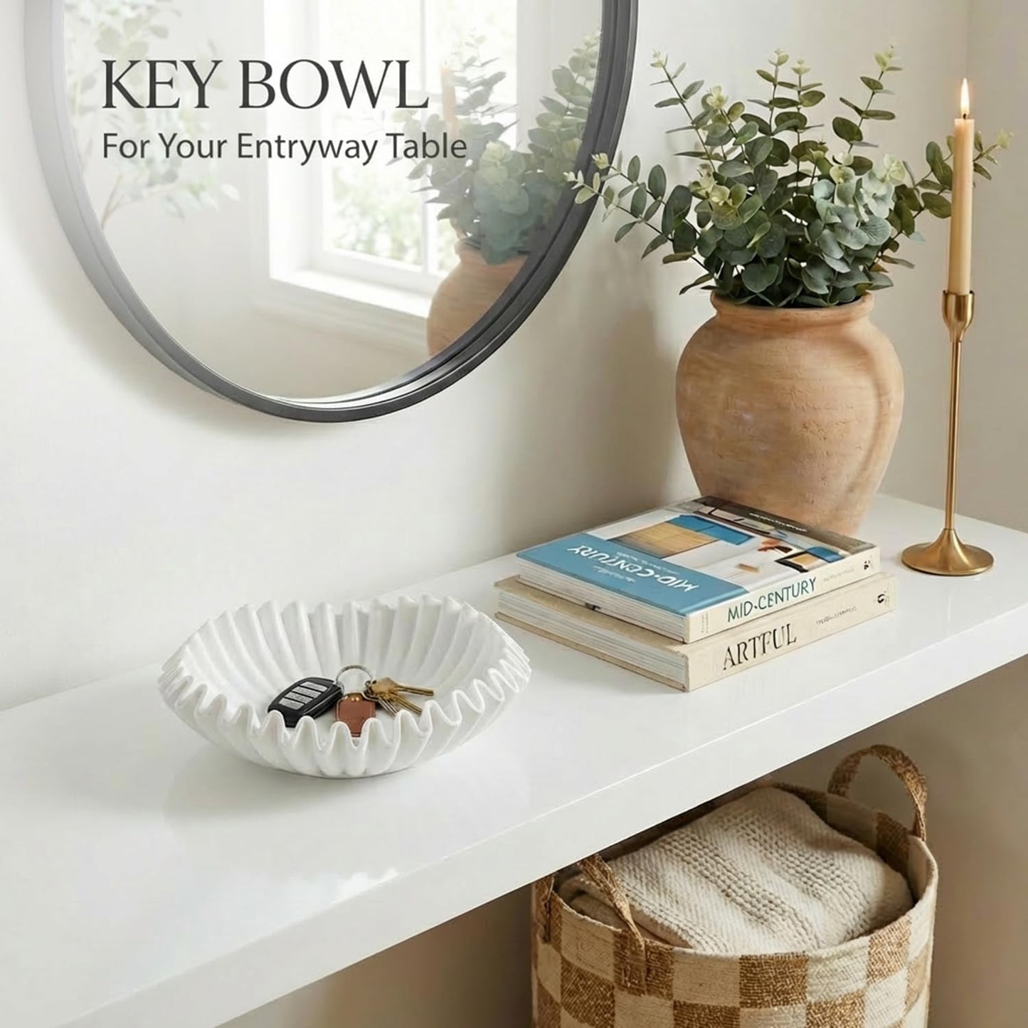 Modern Handicraft Ruffle Key Bowls for Living Entryway Table / White-9.65in / Resin