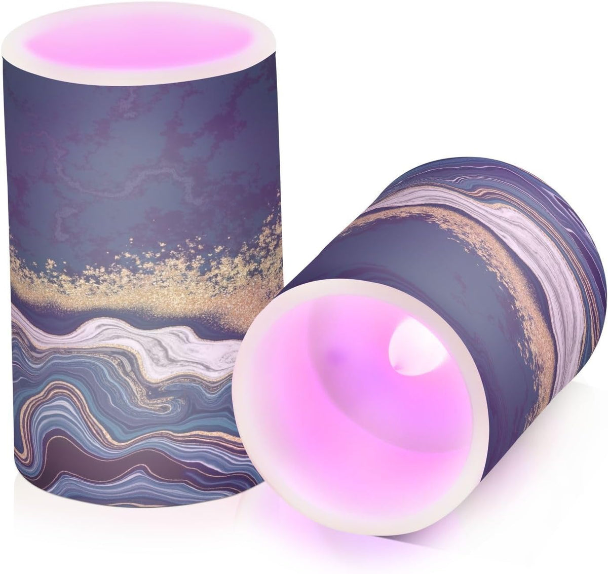 Flickering Flameless Candles, Navy Blue Marble Golden Veins LED Candles with Remote Timer, Set of 2 Battery Operated