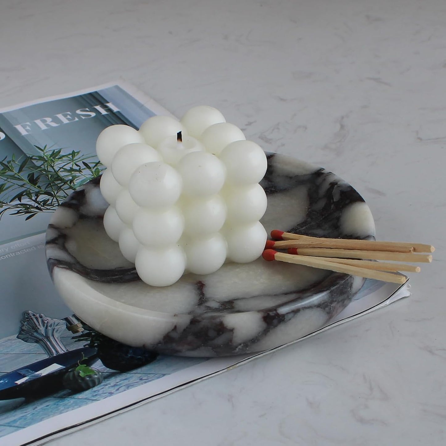 Marble Travertine Ring Dish Jewelry Tray 5.5" for Women / Calacatta Viola / Natural
