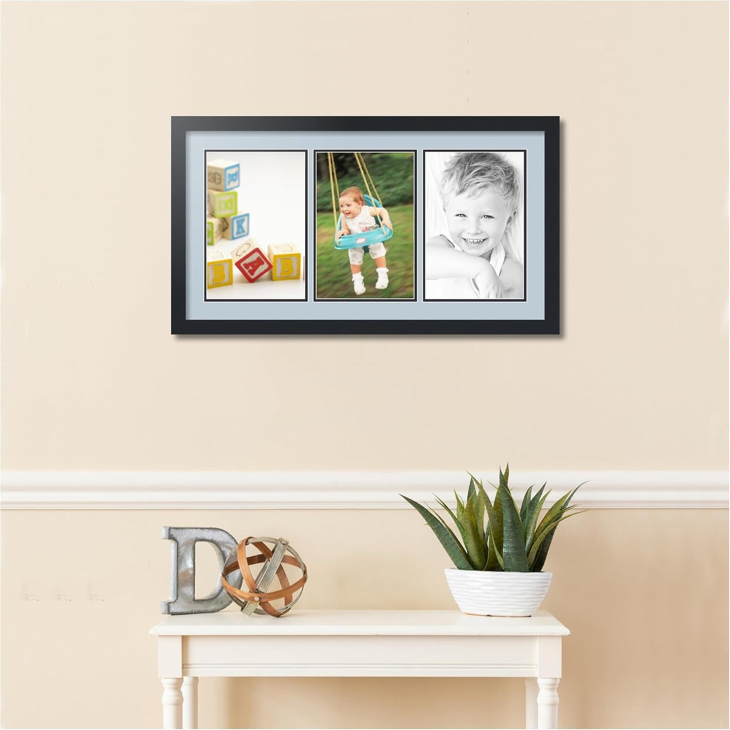 ArtToFrames Collage Picture Frame 3 Opening 3-8x12 Photo Frame | Made in USA | Black Frame Baby Blue and Black Mats
