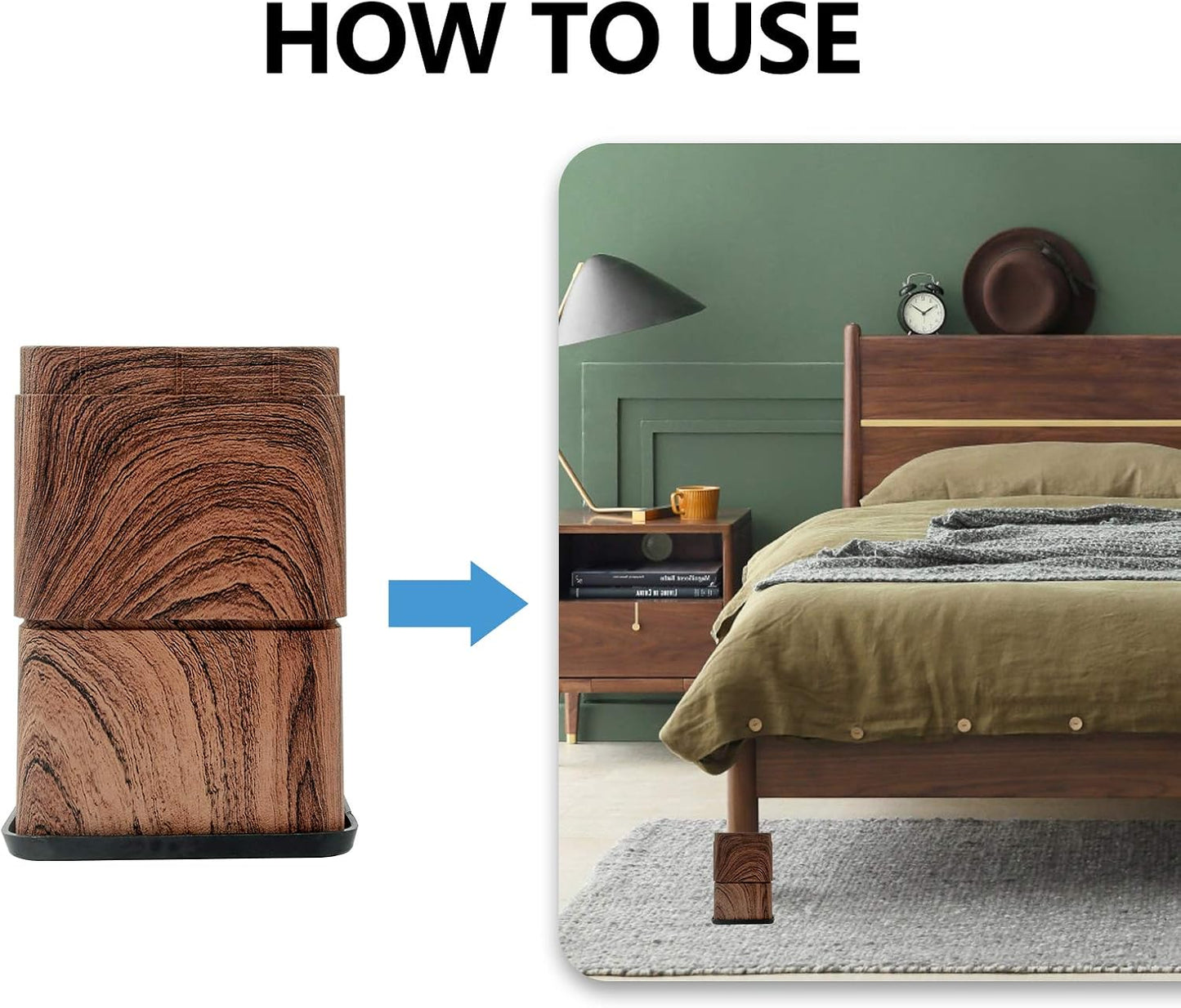 BTSD-home Wood Bed Risers 3 Inch, 8 Pack | Heavy Duty Square Furniture Risers, 2,200 lb, Anti-Slip Pads, Dorm Room
