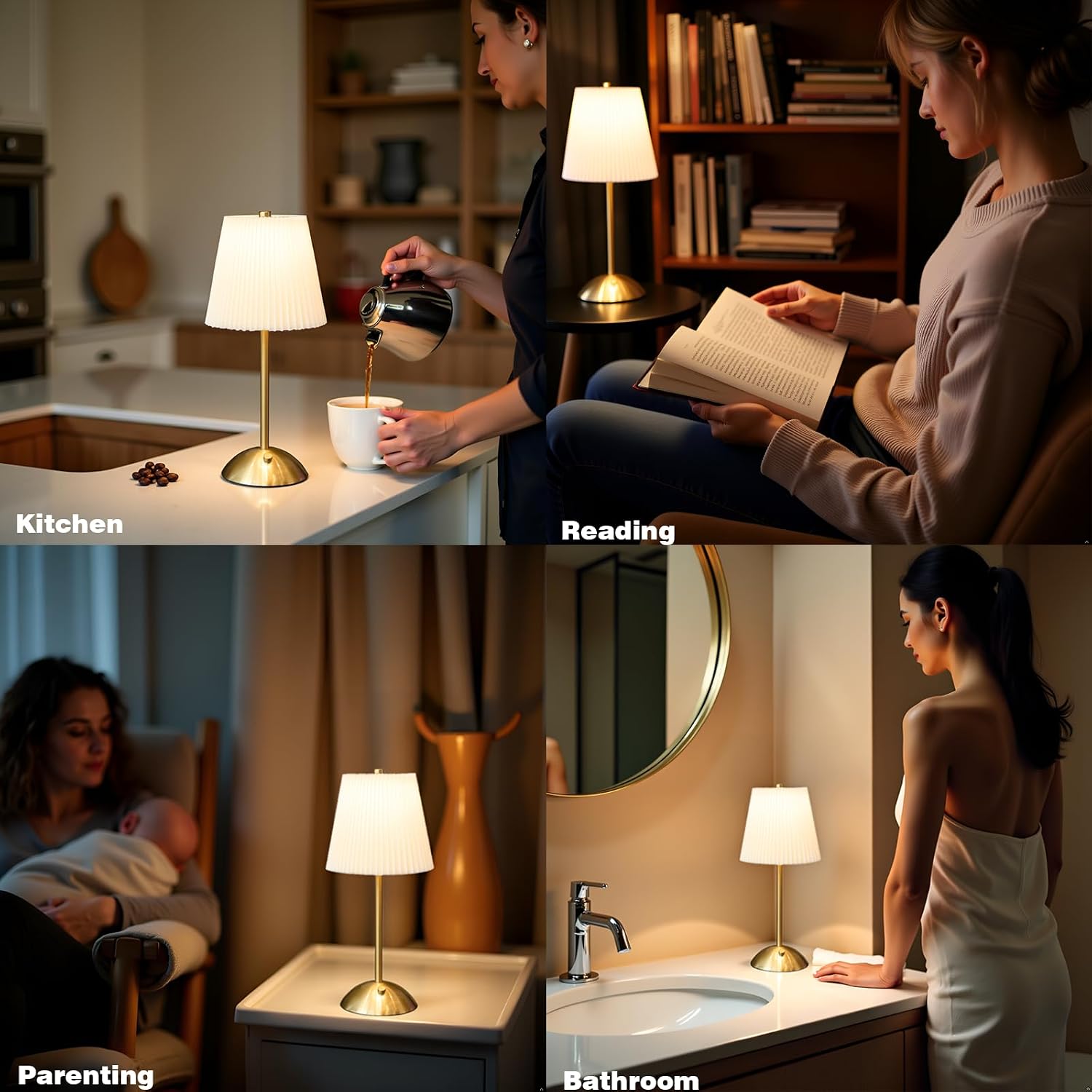 2-Pack Cordless Rechargeable Table Lamp, 3-Color Dimmable Touch Light | 3000mAh Battery Operated, Beige Fabric Shade