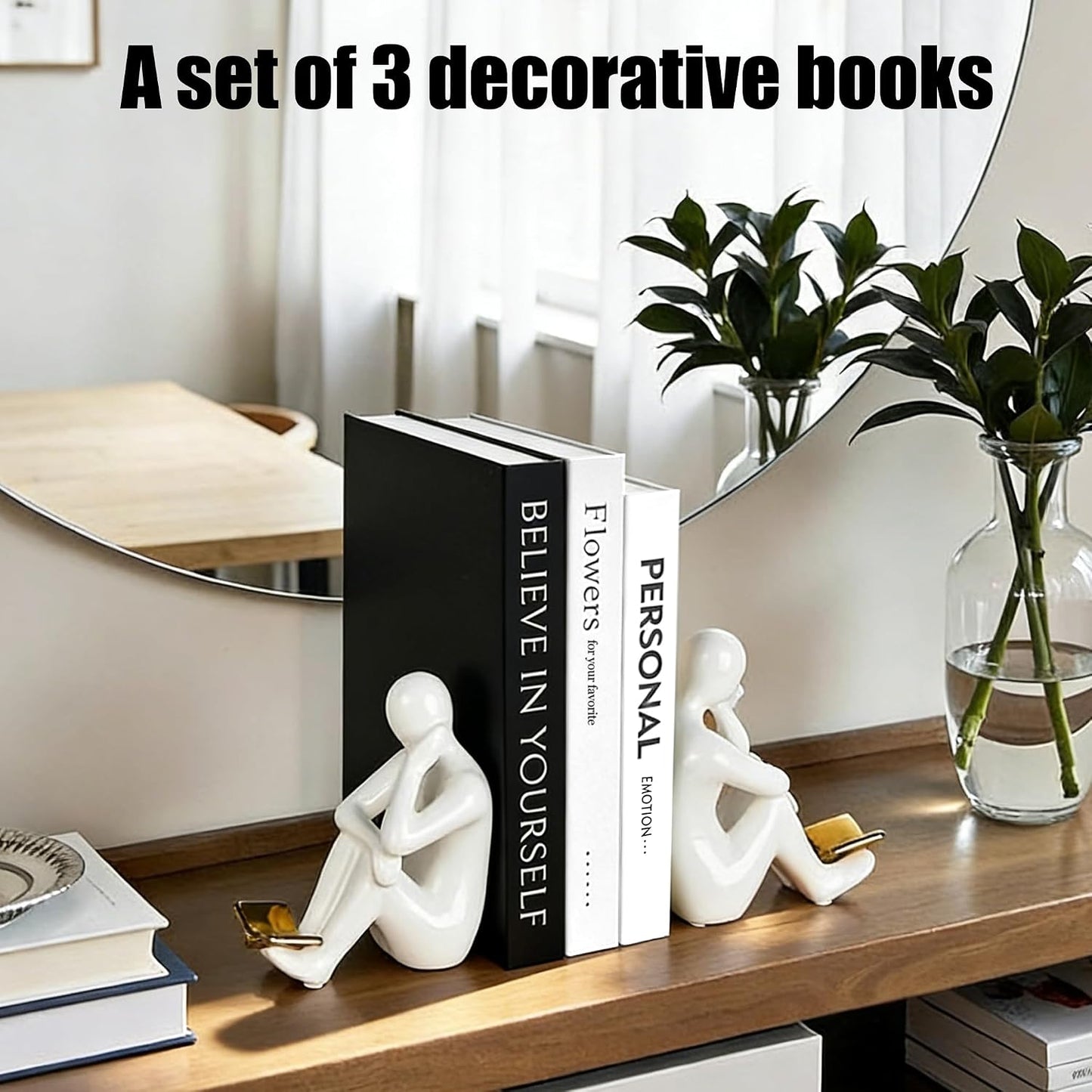 Decoration Books / White Simple Style Books Suitable / Black / Set of 3