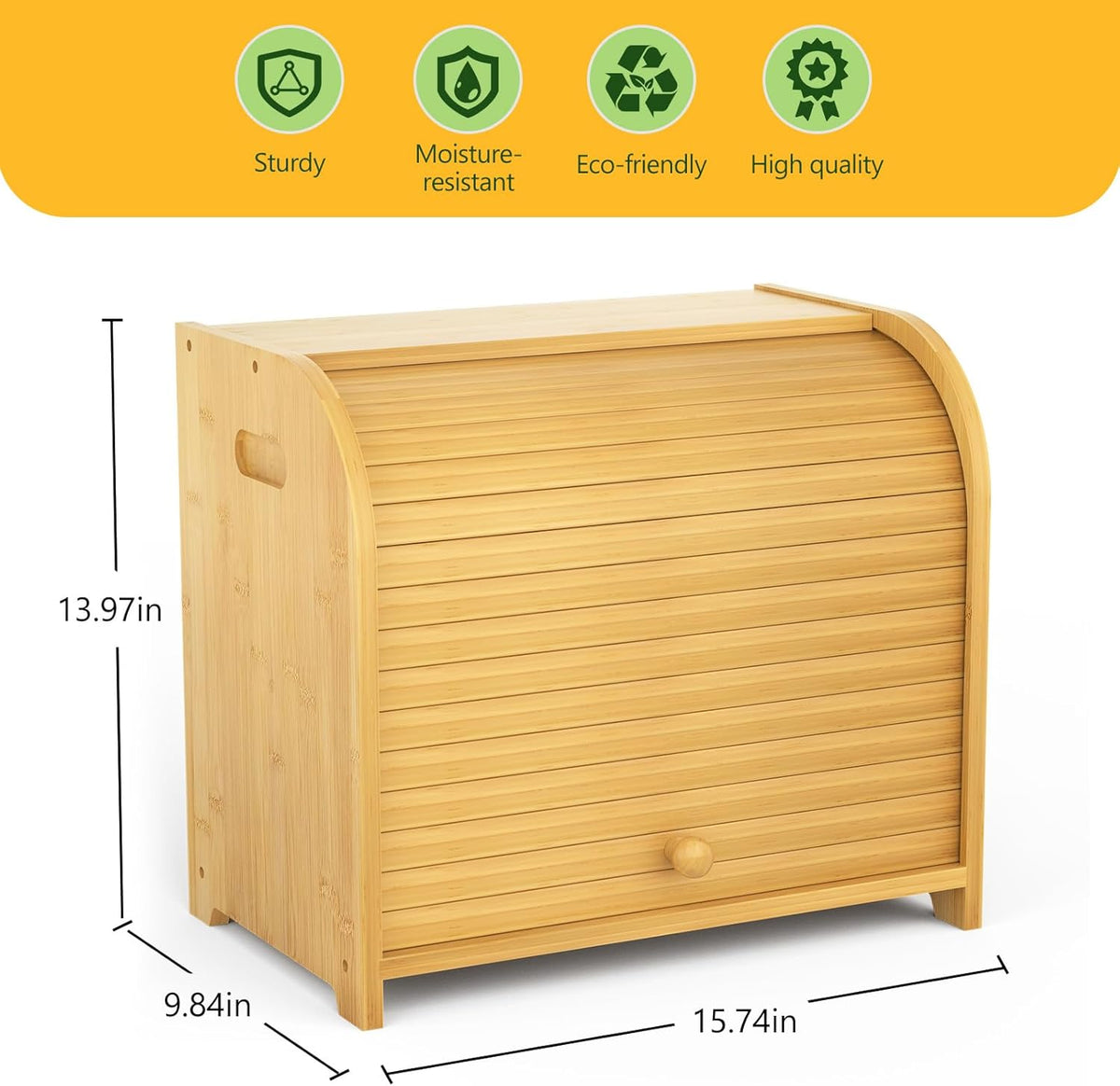 Bamboo Bread Box for Kitchen Countertop, Roll Top Bread Storage Box | Double Layer, Large Capacity, Space-saving, Easy