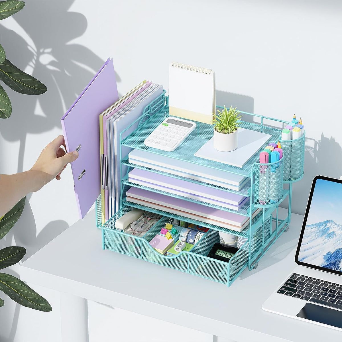 gianotter 5-Tier Desk Organizer with Drawers and File Holders | Letter Trays and Pen Holders - Workspace Accessories