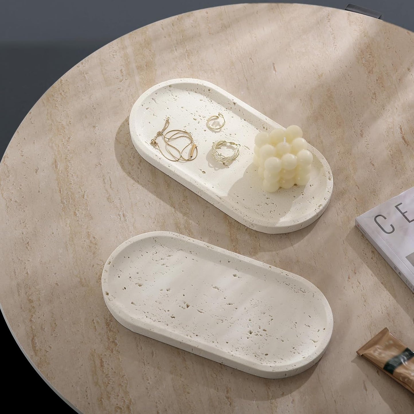 Jewelry Tray Bathtub / Off White / 10.8 x 5.4 x 0.8 / Oval