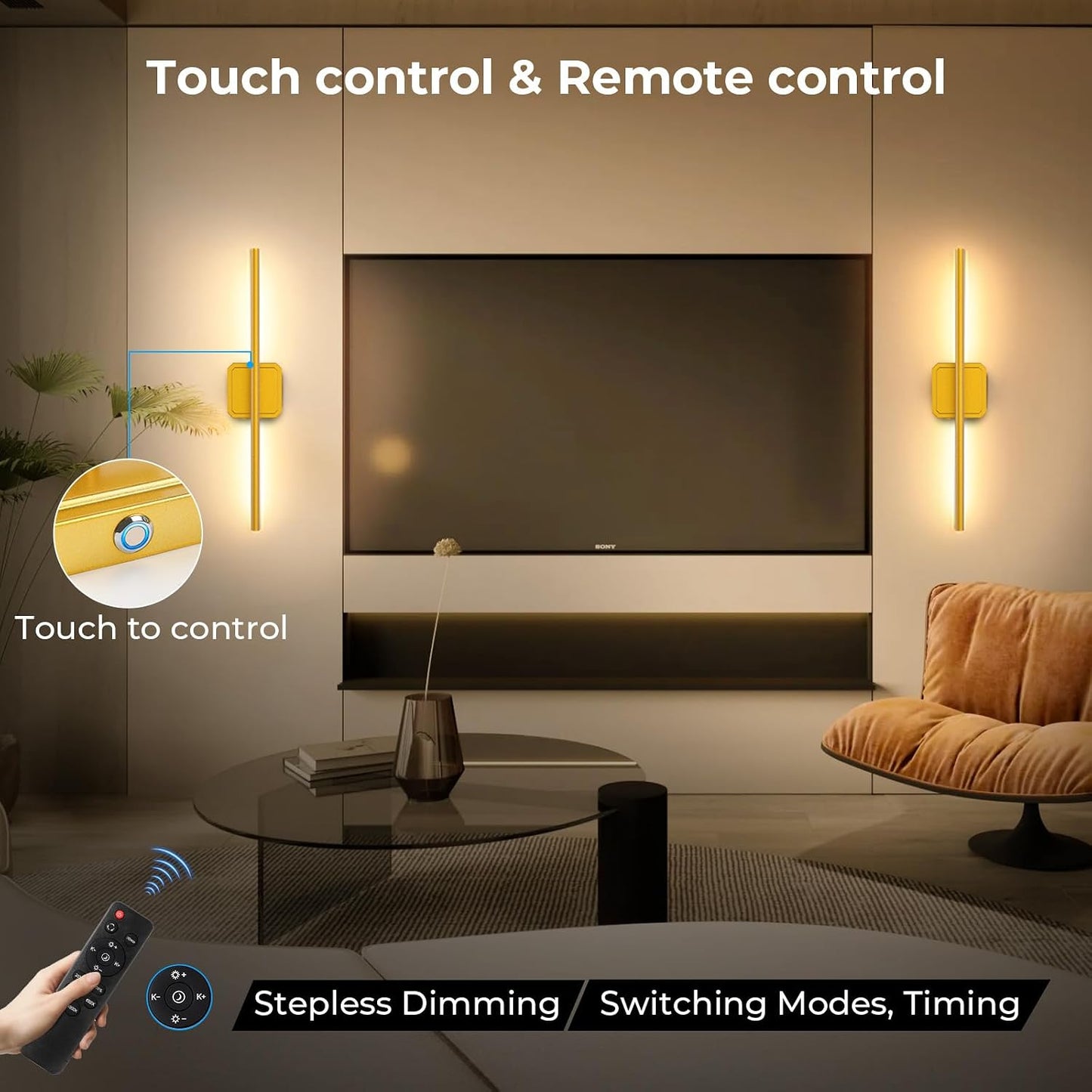 Battery Operated Wall Sconces Set of 2 Detachable 360°Rotate Dimmable | 3000-6500K Wall Lamps with Remote Control
