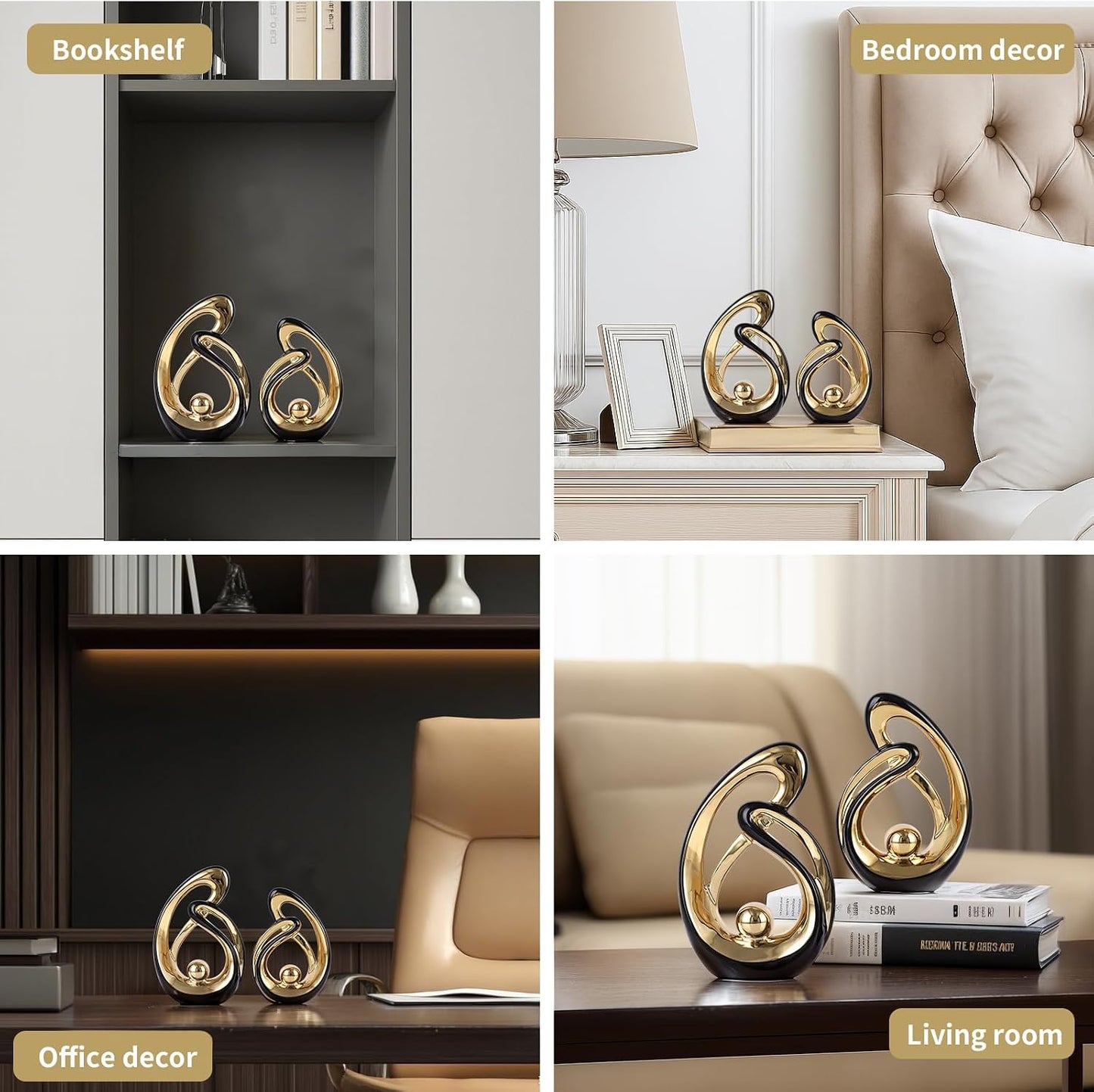 Abstract Ceramic Statue / Black Gold / Small / Set of 2