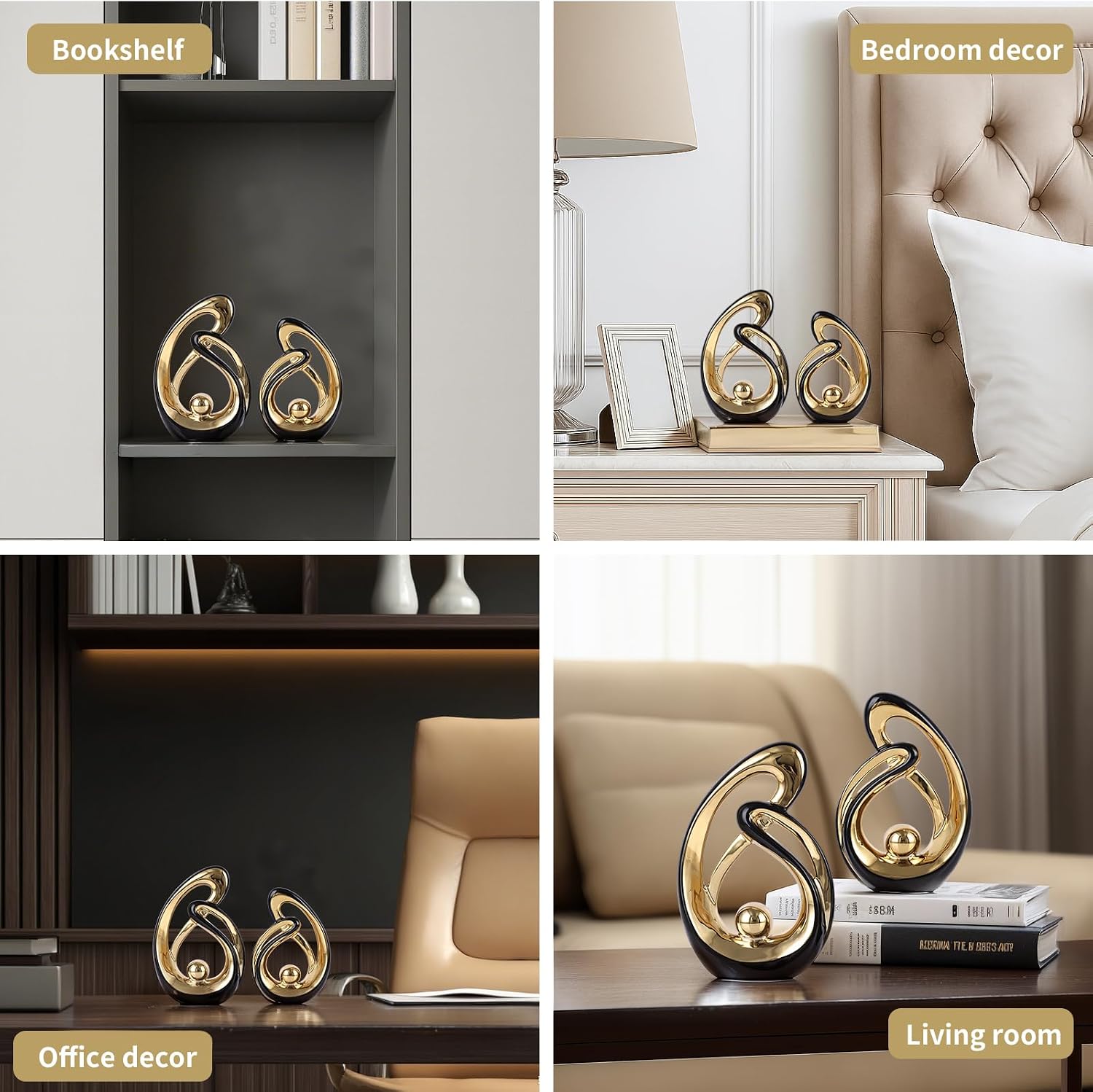 Abstract Ceramic Statue / Black Gold / Small / Set of 2