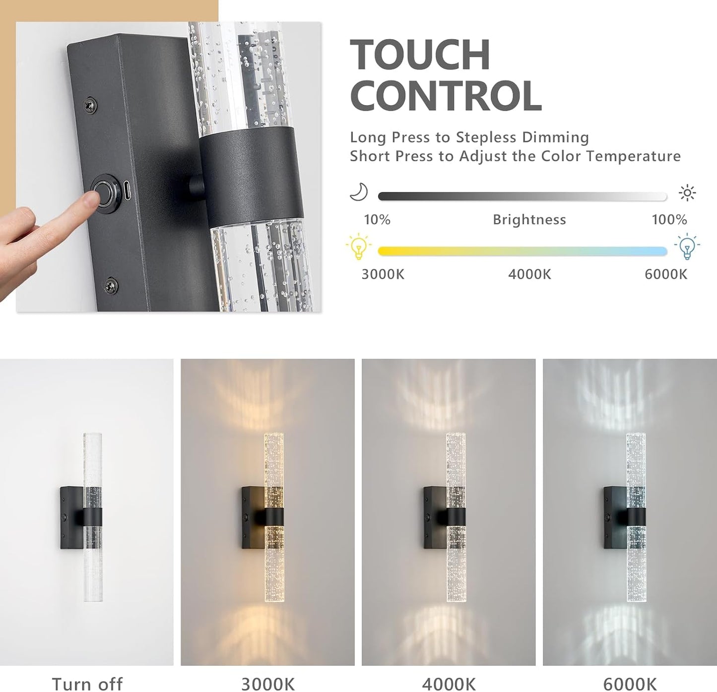 Battery Operated Wall Sconces Set of 2, 20000mAh Rechargeable Wall Light | Remote Control 3000K-6000K Dimmable LED