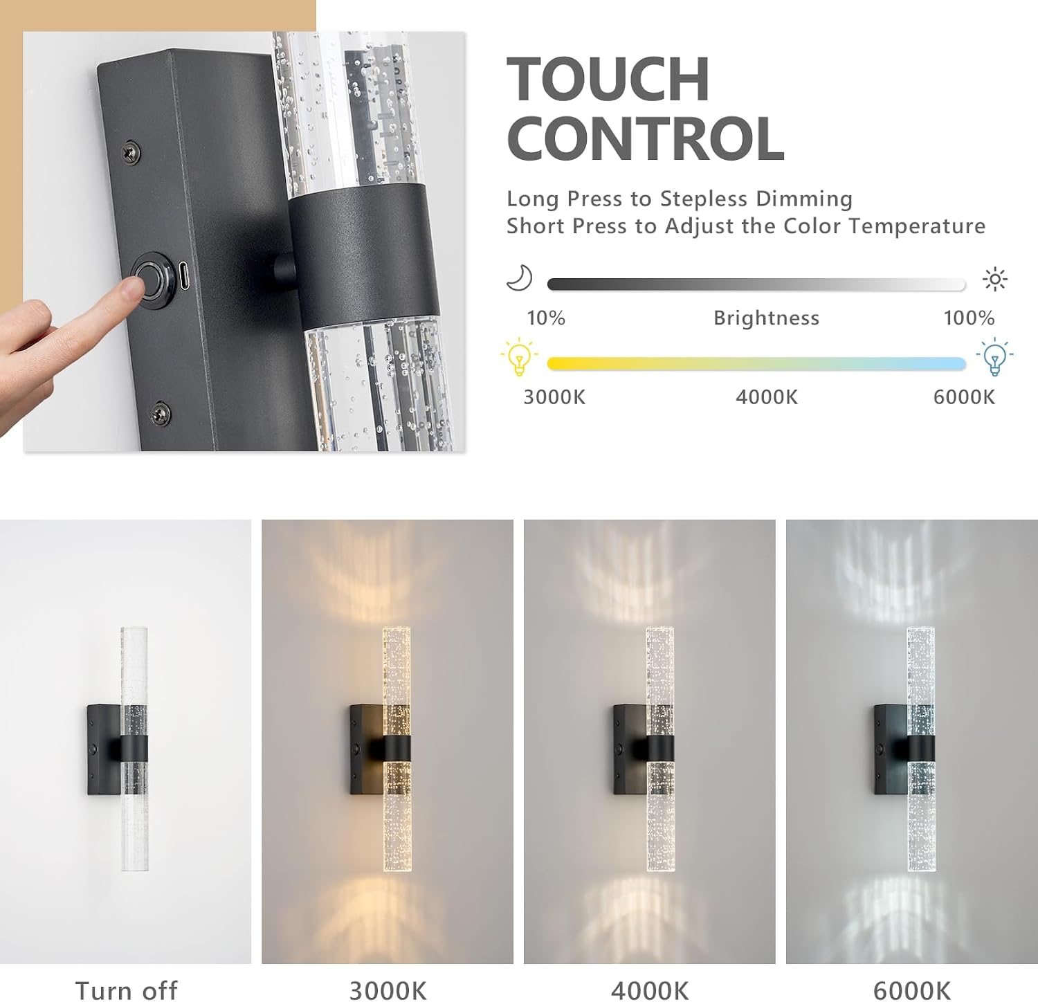 Battery Operated Wall Sconces Set of 2, 20000mAh Rechargeable Wall Light | Remote Control 3000K-6000K Dimmable LED