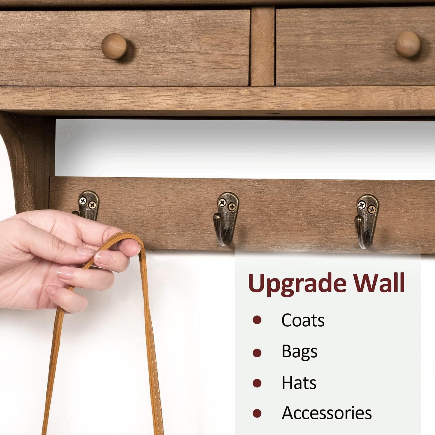 Emfogo Coat Hooks Mounted, Rustic Wood Coat Rack Mount Shelf with Hooks, Farmhouse Coat Rack with Shelf & Coat Hook for