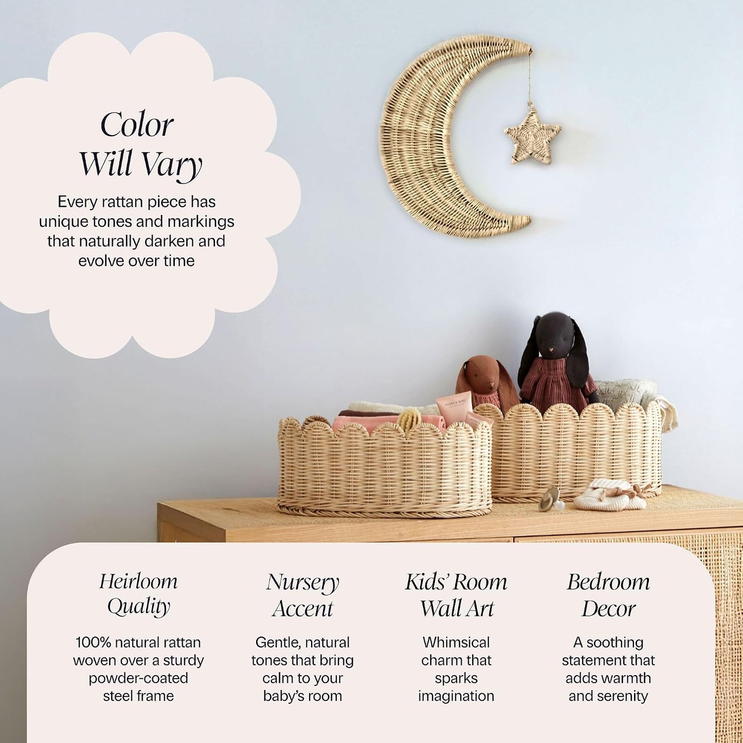 Handmade Rattan Moon Wall Decor / Natural