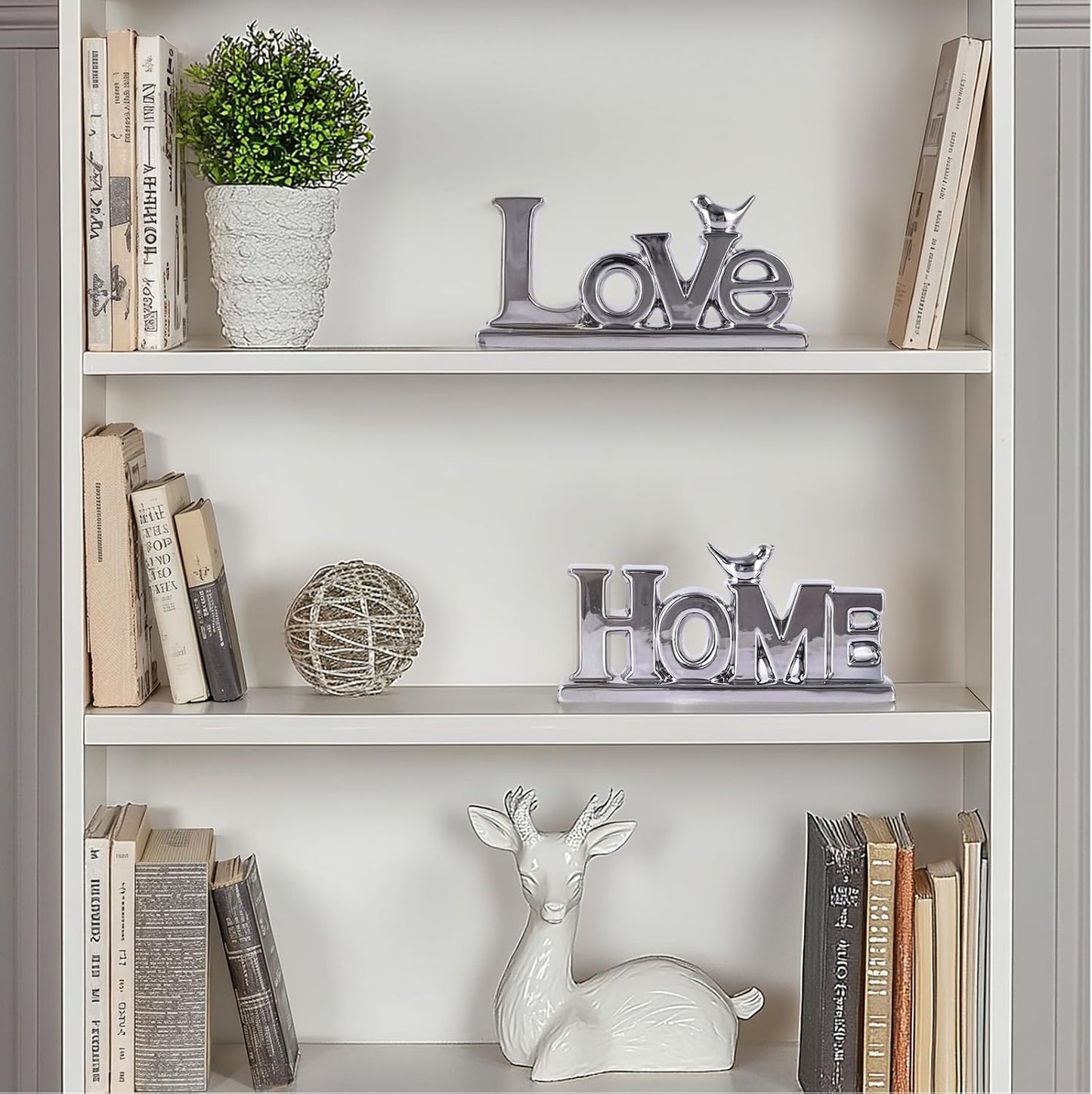 Abstract Statue / Love Sign Decor / Silver / Set of 2