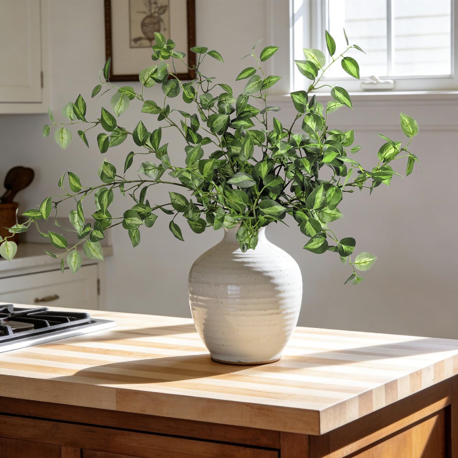 Long Artificial Stems Faux Greenery Stems for vase Faux Leaves Fake / Green / 32.7 Inch / Set of 6