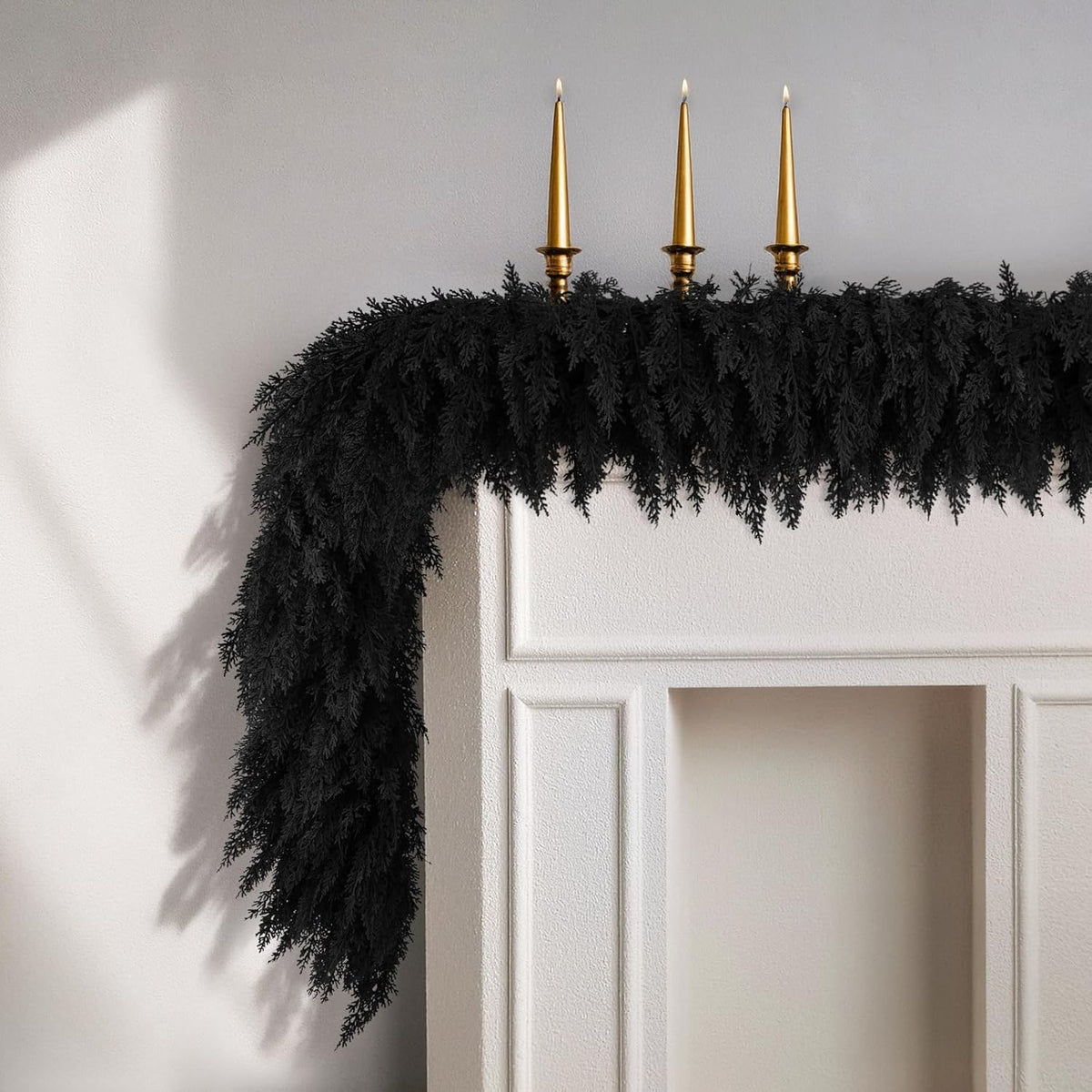 9 FT Halloween Cedar Garland, Black Real Touch Soft Christmas Decorations | Realistic Thick Full Lush Artificial