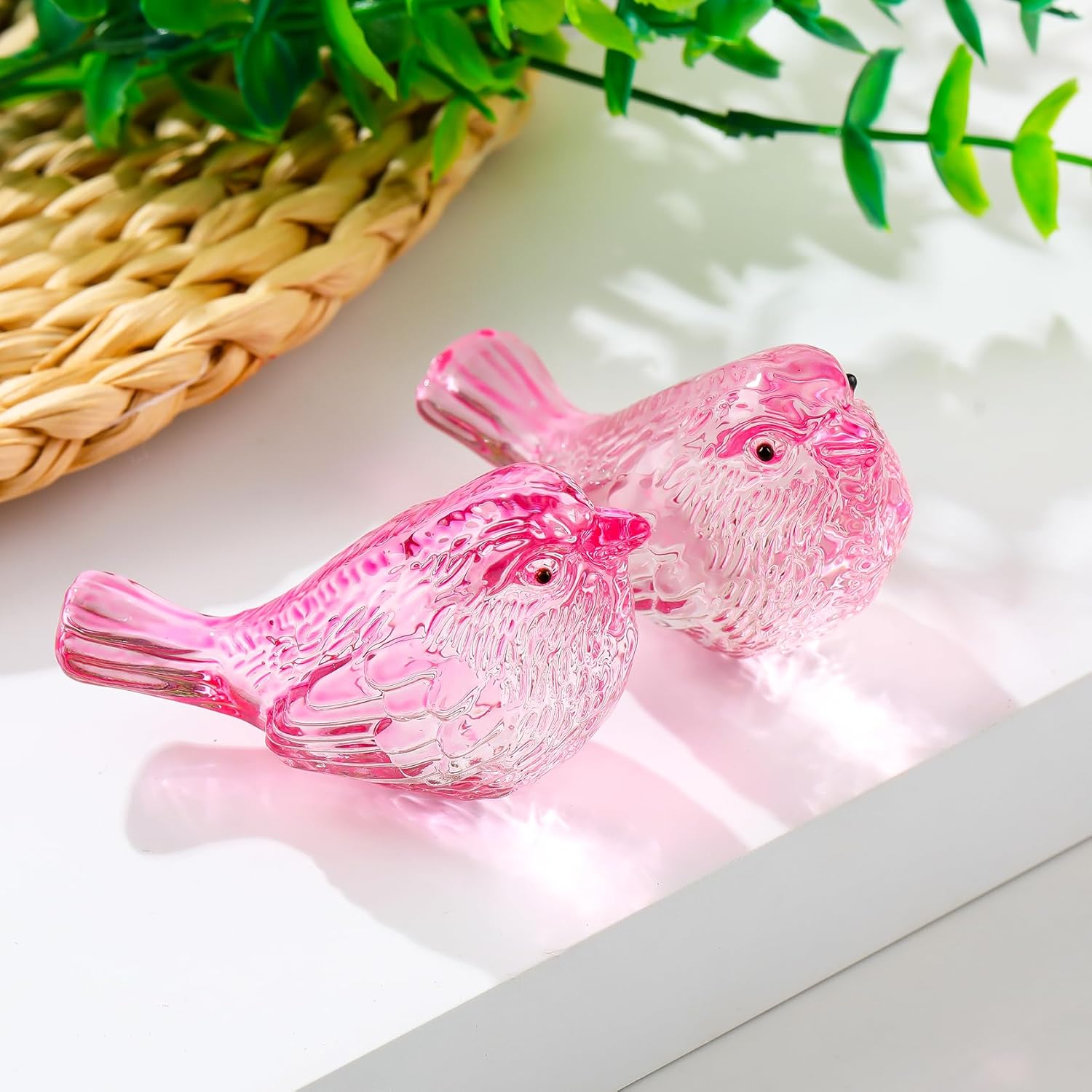 Crystal Birds Figurines Handmade Bird Gifts for Women Men Bird Lovers Glass Birds / Pink / Set of 2