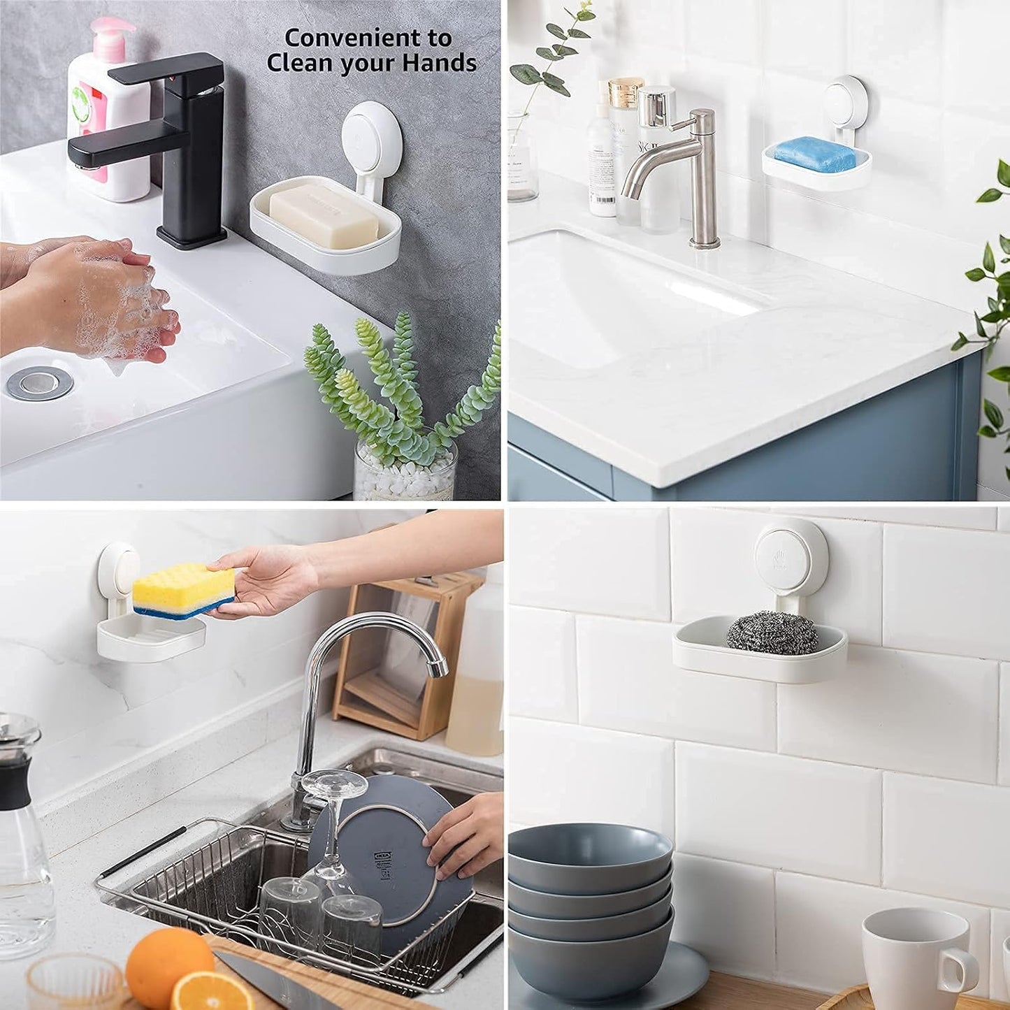 Soap Holder Soap Dish for Shower Suction Cup Wall Mounted NO-Drilling Self Draining Removable