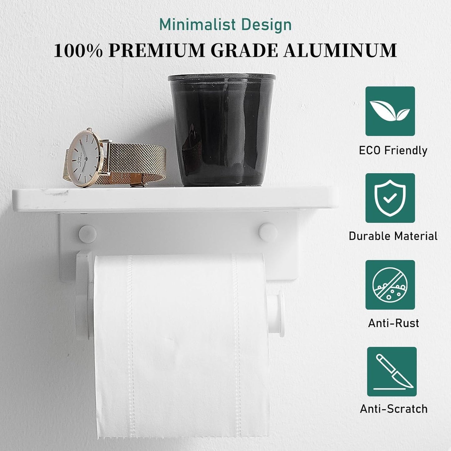 Hoimpro Toilet Paper Holder Wall Mounted, Marble Tissue Roll Rack | White | Natural Marble Shelf Hand Paper Roll