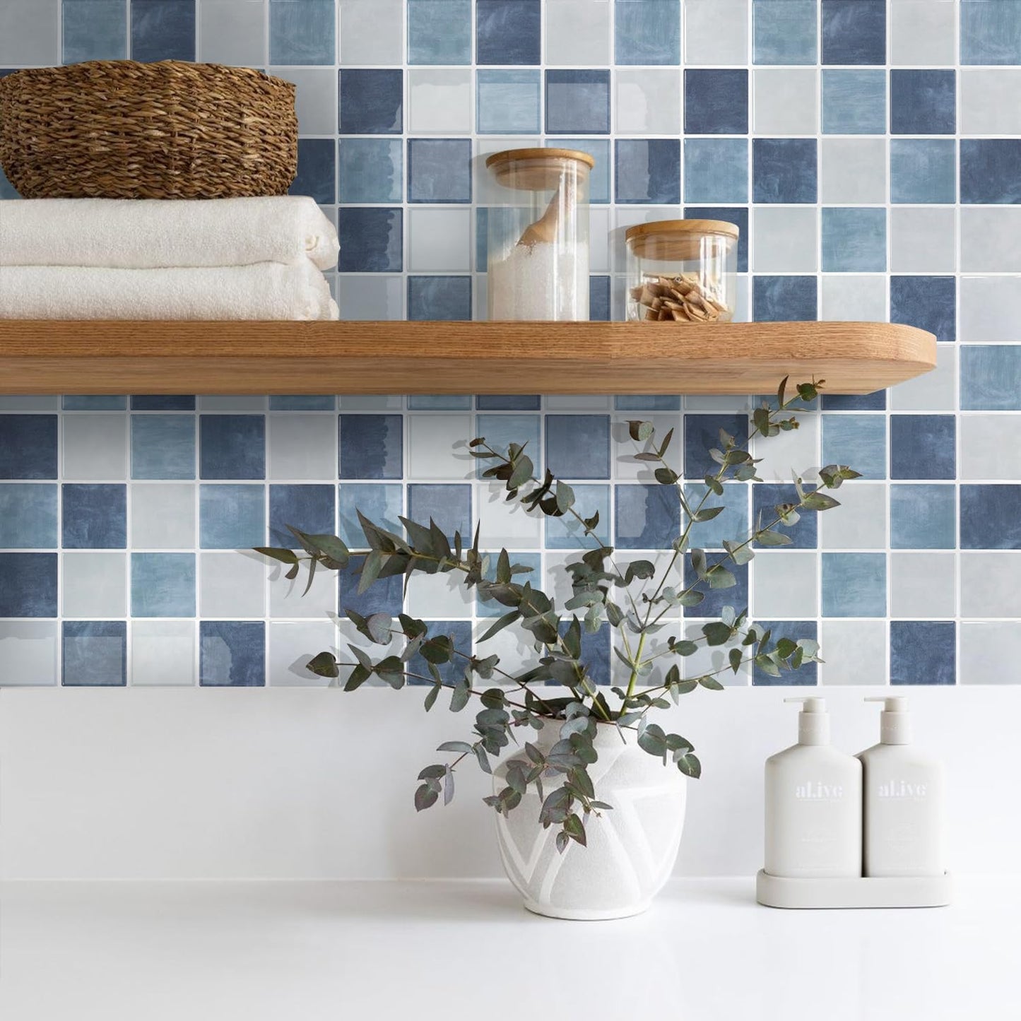 Thicker Marble Peel and Stick Backsplash Tiles / ST-SM-W / Blue / 12 x 12 / Set of 10