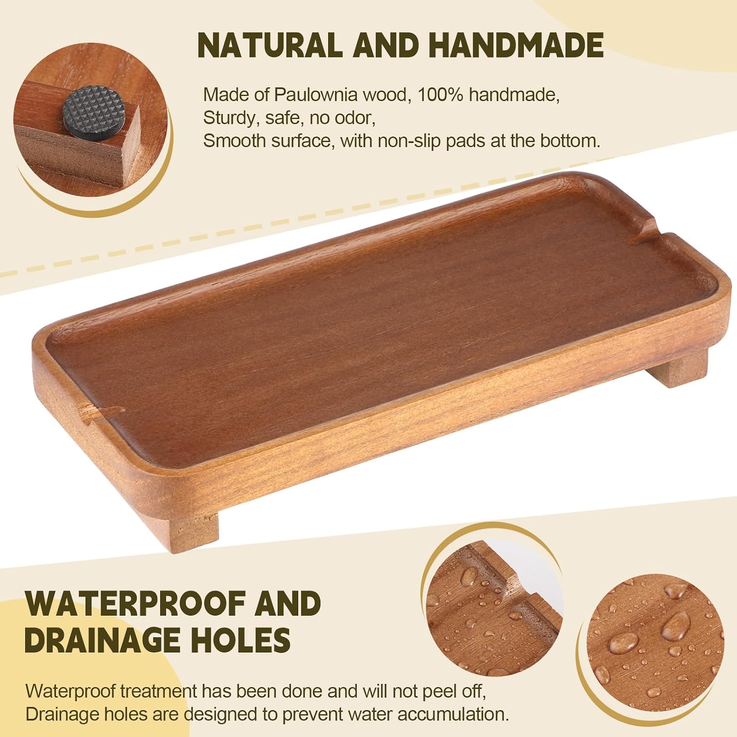 Wood Riser Small Decorative Tray Sink Soap Dish / Light Brown / 10 * 4.5 Inches / 4.5 Inch