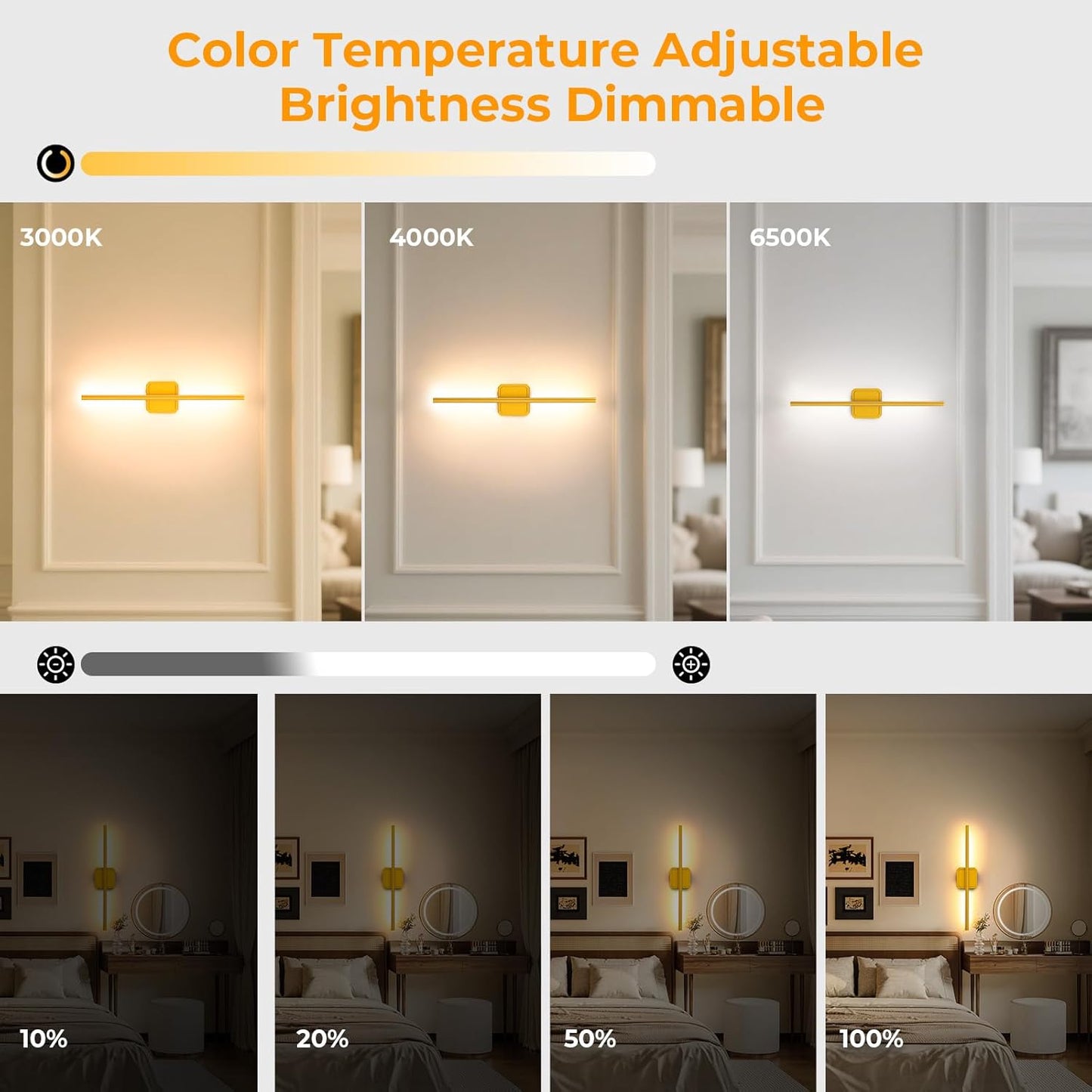 Battery Operated Wall Sconce Wireless Detachable 360°Rotate Dimmable 1 Pack | Rechargeable Wall Light 3000-6500K with