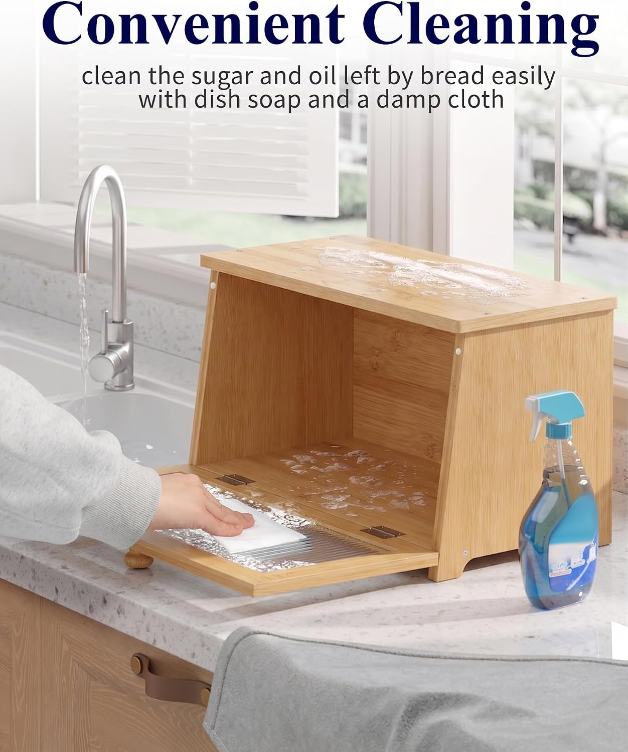 Kitsure Wooden Bread Box for Kitchen Countertop, 1-Tier, Bamboo | Large Capacity Kitchen Countertop Organizer, Stylish