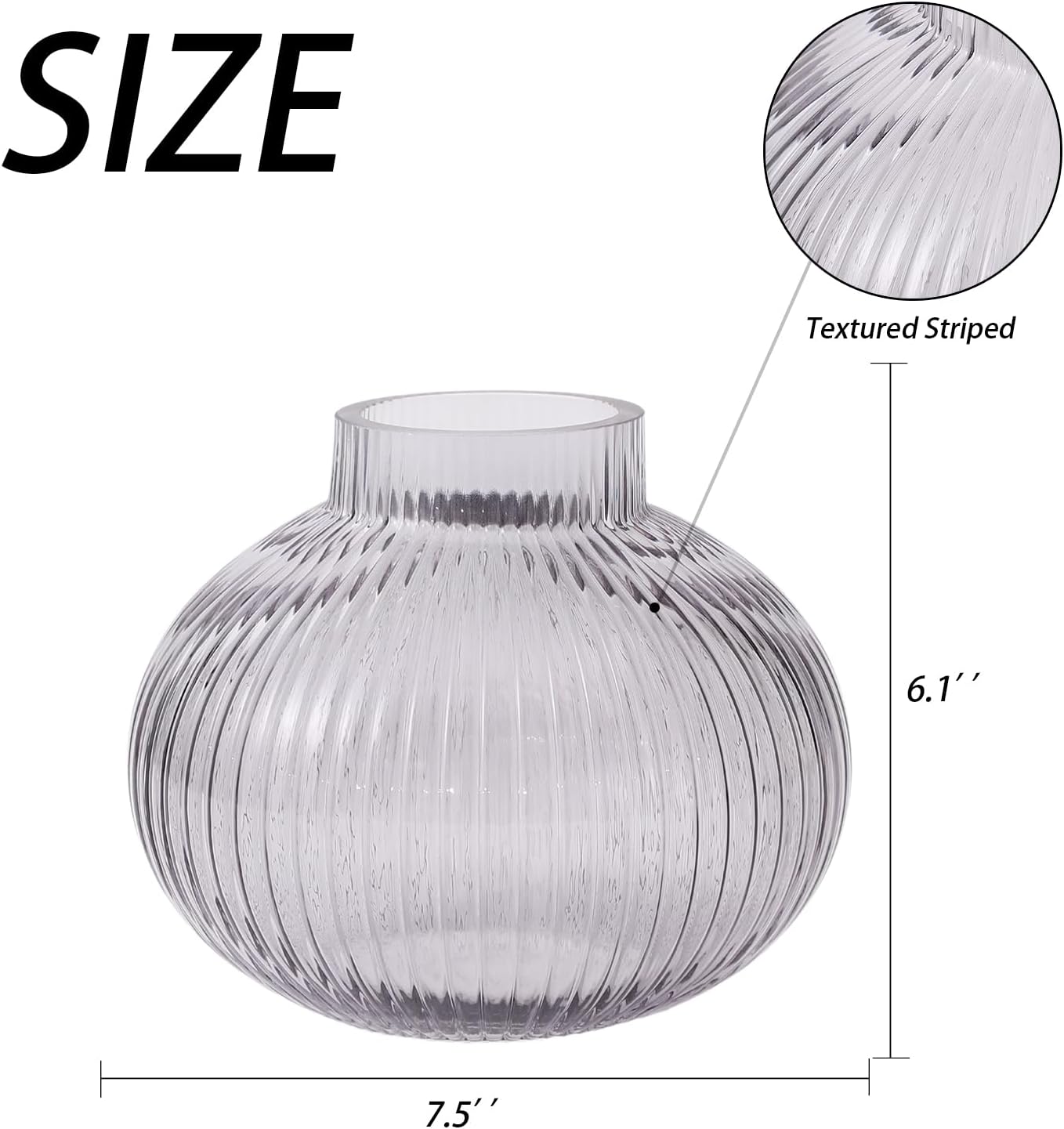 Black Glass Vase for Tulips / Gray / Round 6 Inches