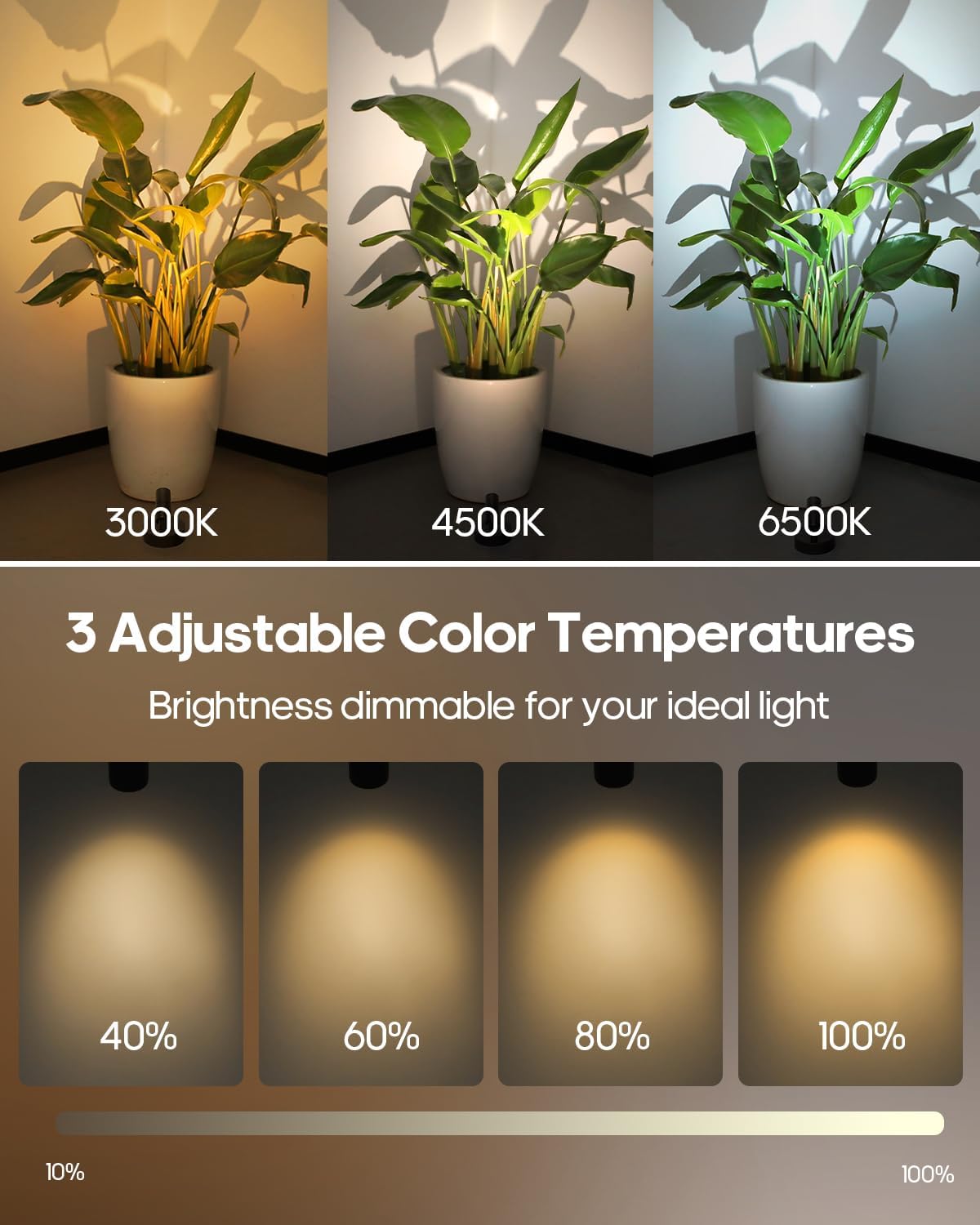 Spotlights Indoor with Remote, 3000Mah Rechargeable Wireless Plant Light | Up Lights with 3 Colors & Dimmer, Small LED