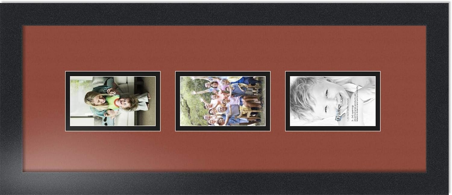 ArtToFrames Collage Photo Frame Double Mat with 3-3x5 Openings with Satin Black Frame and Cognac mat.