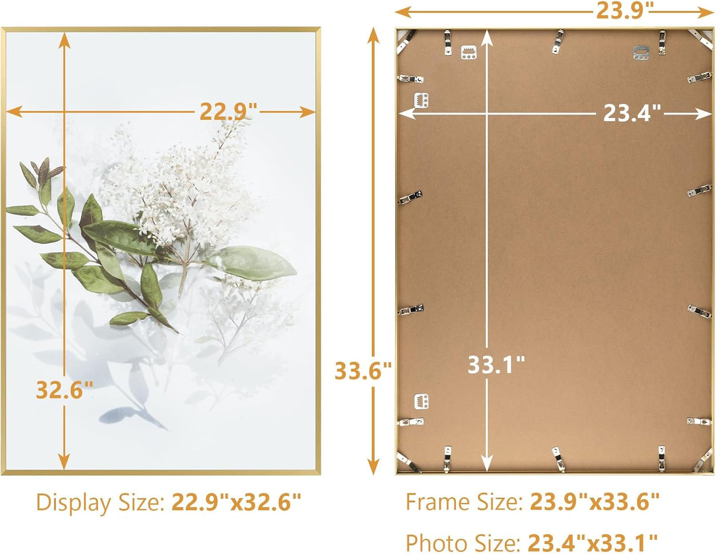 Golden State Art A1 Aluminum Poster Frame Acrylic Front Gold | Metal Thin Frames for 23.4x33.1 Photo, Wall Hooks for