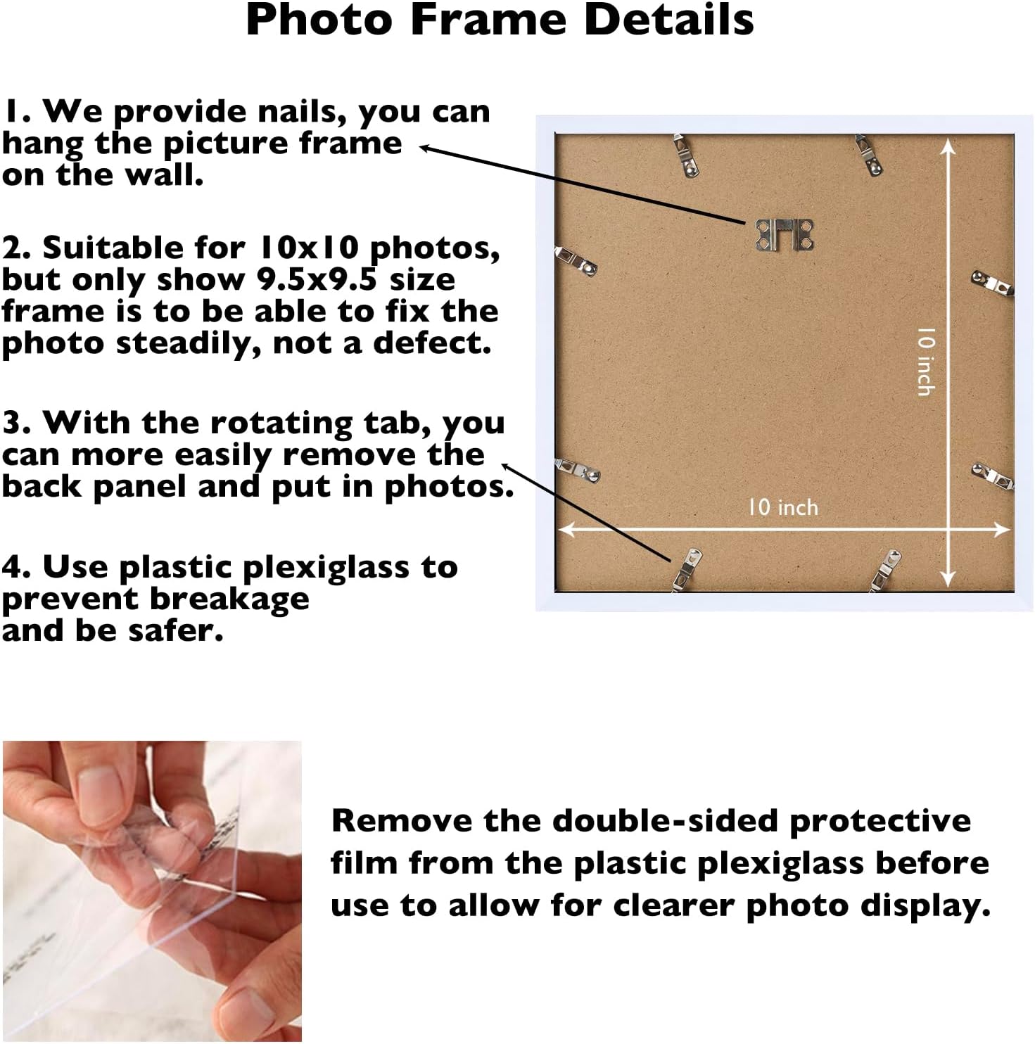 JCJMY 10x10 Picture Frame Set of 6 Black for Wall Hanging, Wall Mounting Horizontally or Vertically, 10 x 10 Square
