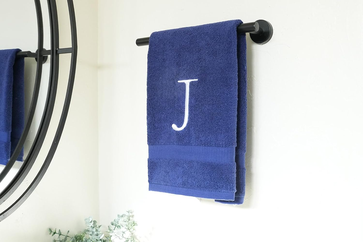 Navy with White Monogrammed Hand Towels for Bathroom - Set of 2 Letter J | Luxury Hotel Quality Initial Towels For