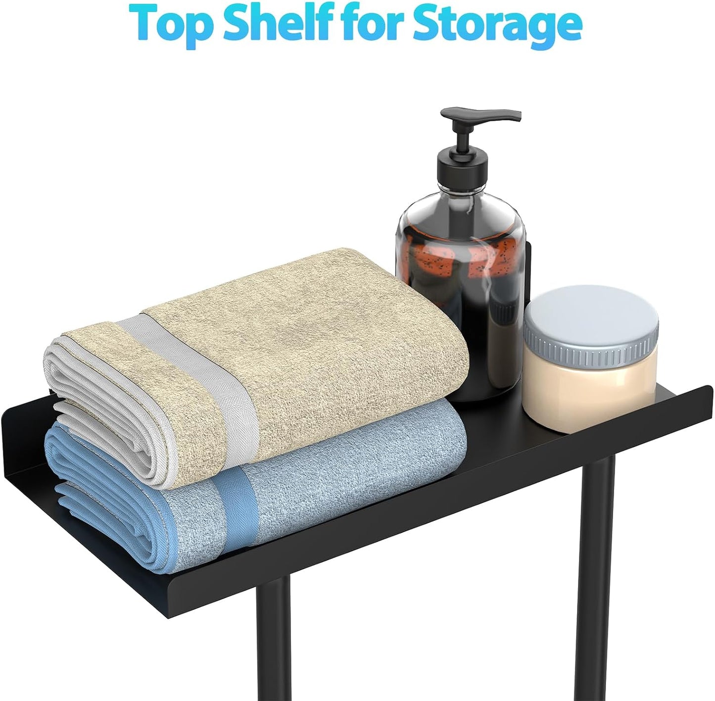 Towel Rack for Bathroom, Wall Mounted Vertical Rolled Towel Storage Organizer Holder with Shelf, Holds Up 6 Large Bath