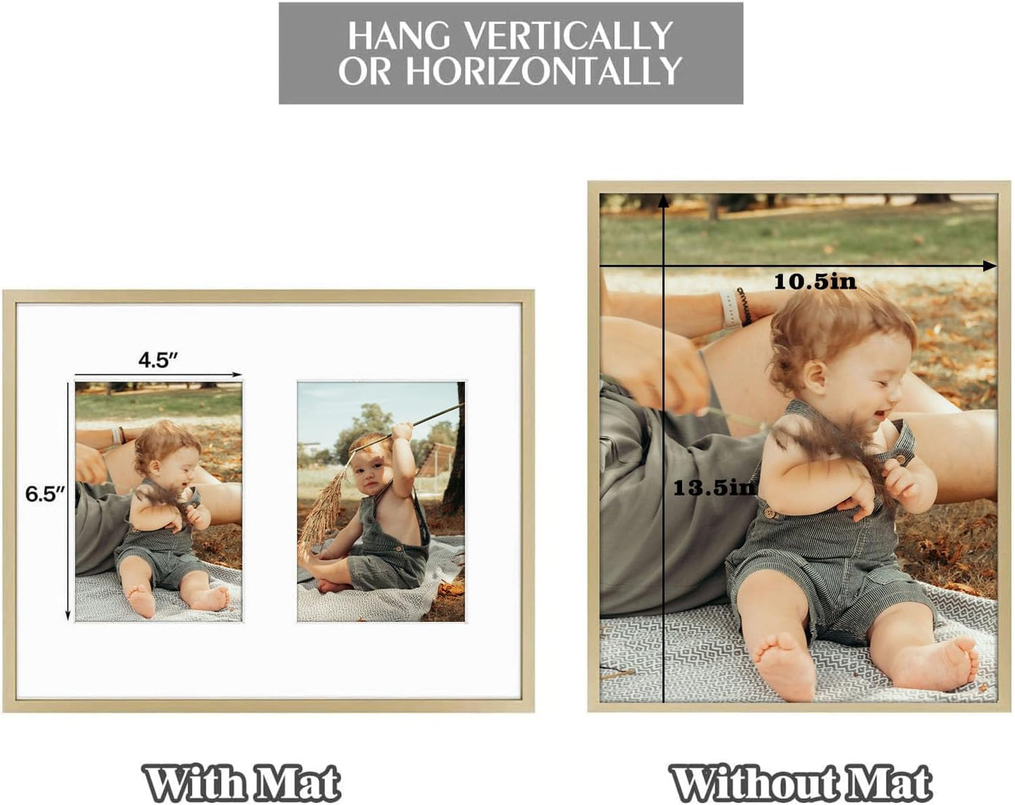 Golden State Art 11x14 Collage Frame w/Mat for 2 5x7 Photos Gold 2 Pack | Aluminum Picture Frame with Real Glass Front